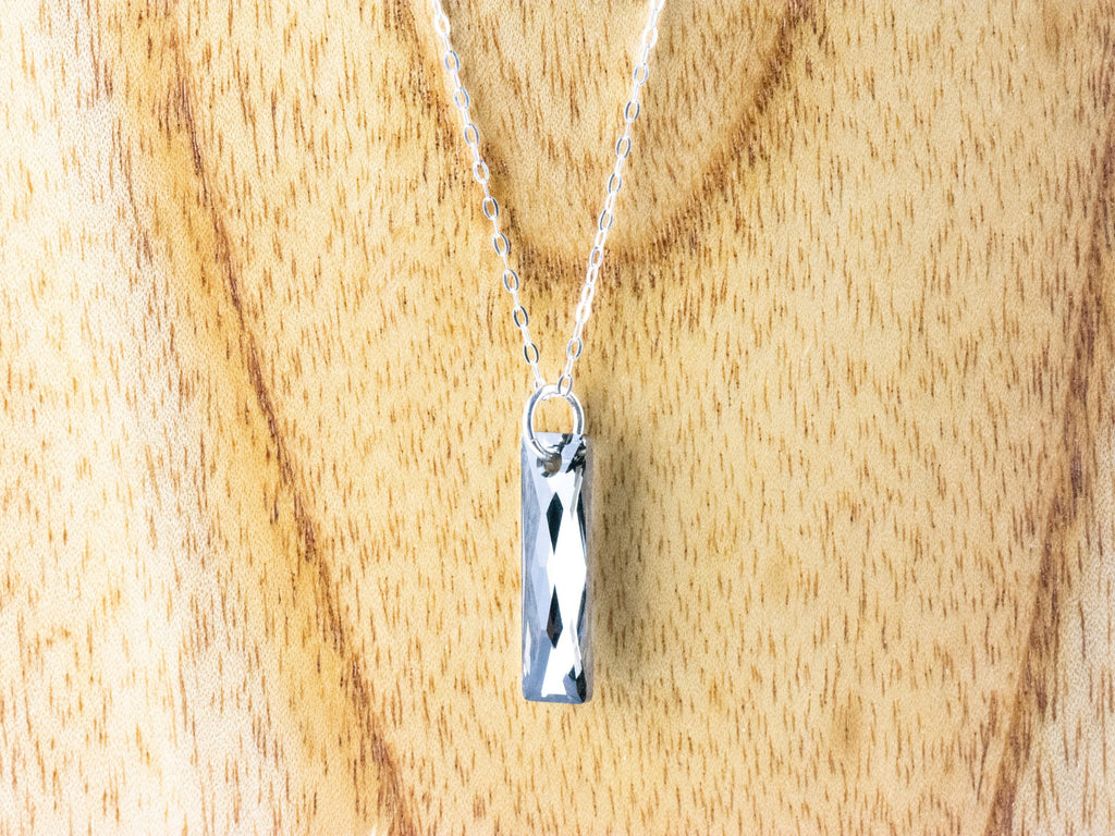 Silver Crystal Queen Baguette Pendant Necklace • Long .925 Sterling Silver Chain Necklace • Handmade Minimalist Jewelry • Gift for Her