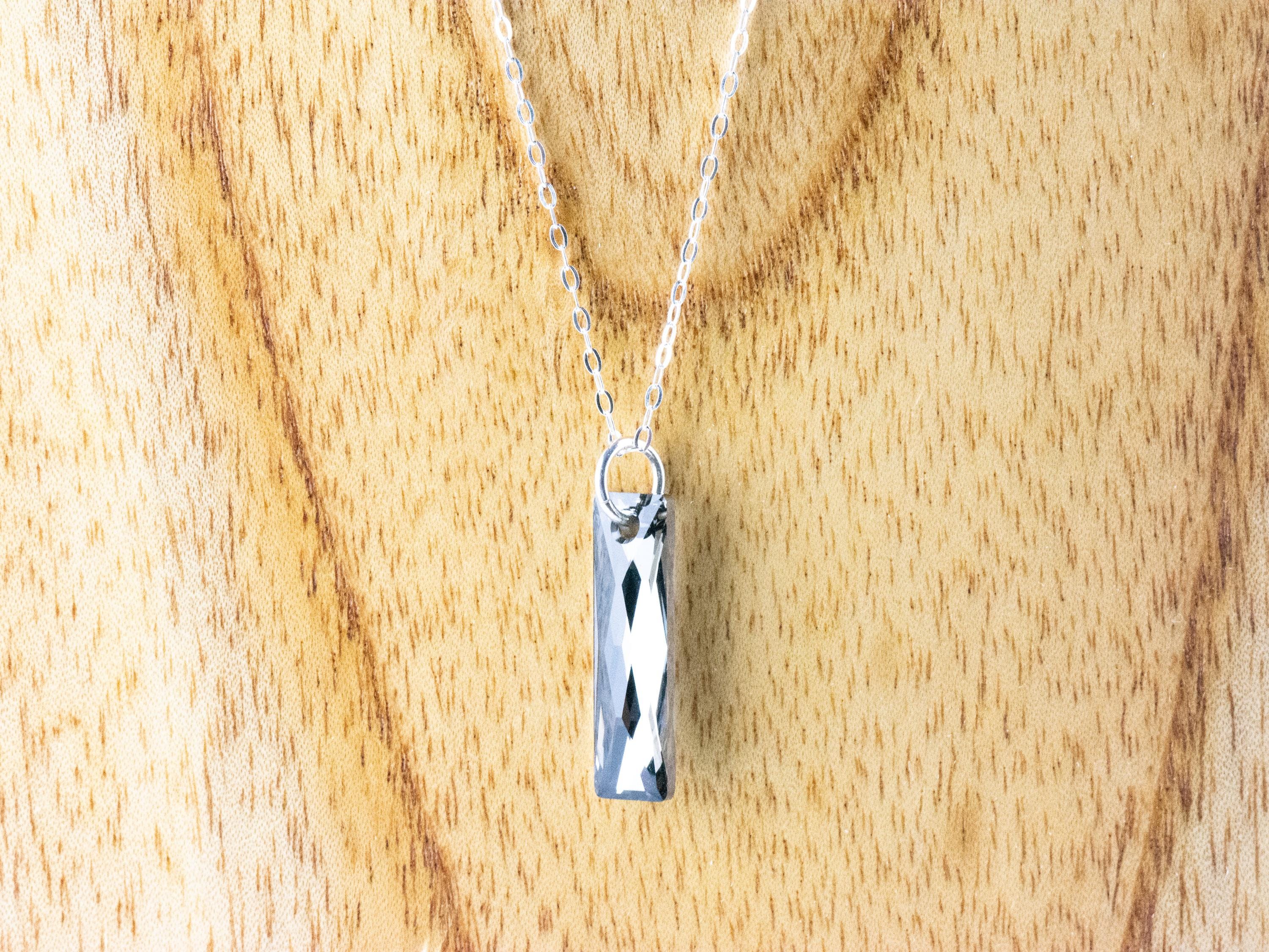 Silver Crystal Queen Baguette Pendant Necklace • Long .925 Sterling Silver Chain Necklace • Handmade Minimalist Jewelry • Gift for Her