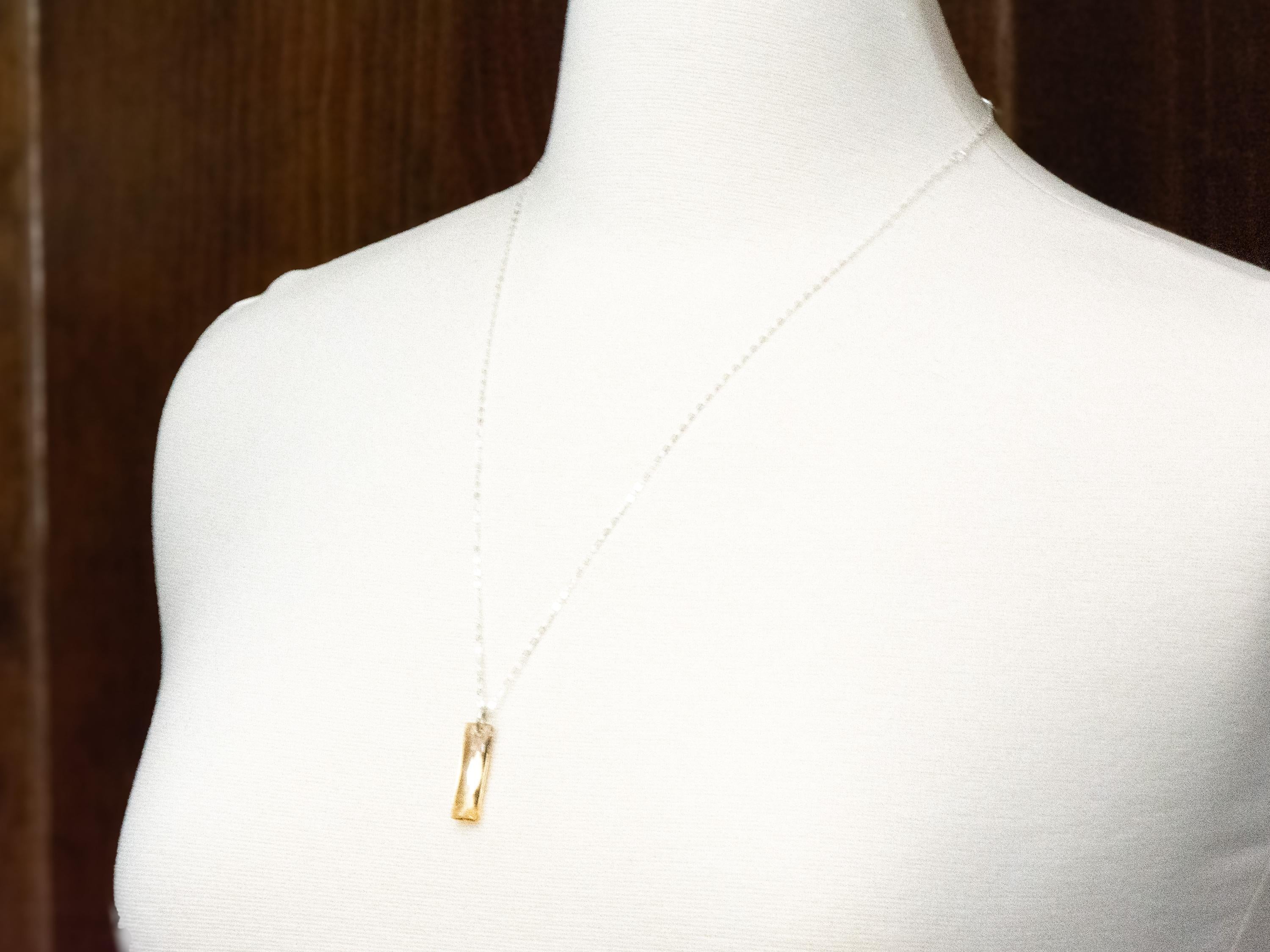 Golden Shadow Crystal Queen Baguette Pendant Necklace • Long .925 Sterling Silver Chain Necklace • Handmade Minimalist Jewelry • Gift Ideas