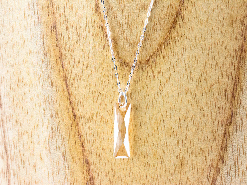 Golden Shadow Crystal Queen Baguette Pendant Necklace • Long .925 Sterling Silver Chain Necklace • Handmade Minimalist Jewelry • Gift Ideas