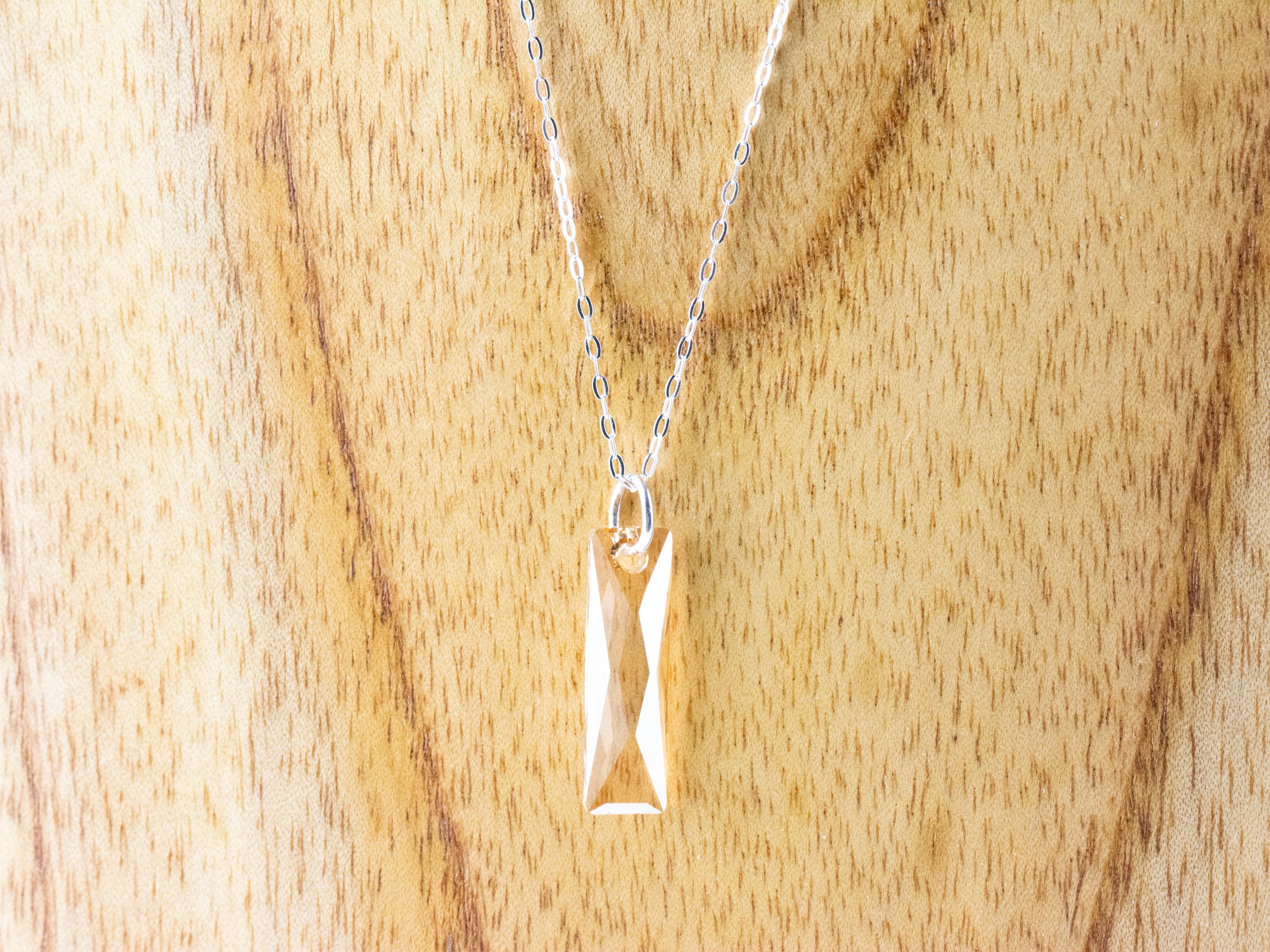 Golden Shadow Crystal Queen Baguette Pendant Necklace • Long .925 Sterling Silver Chain Necklace • Handmade Minimalist Jewelry • Gift Ideas