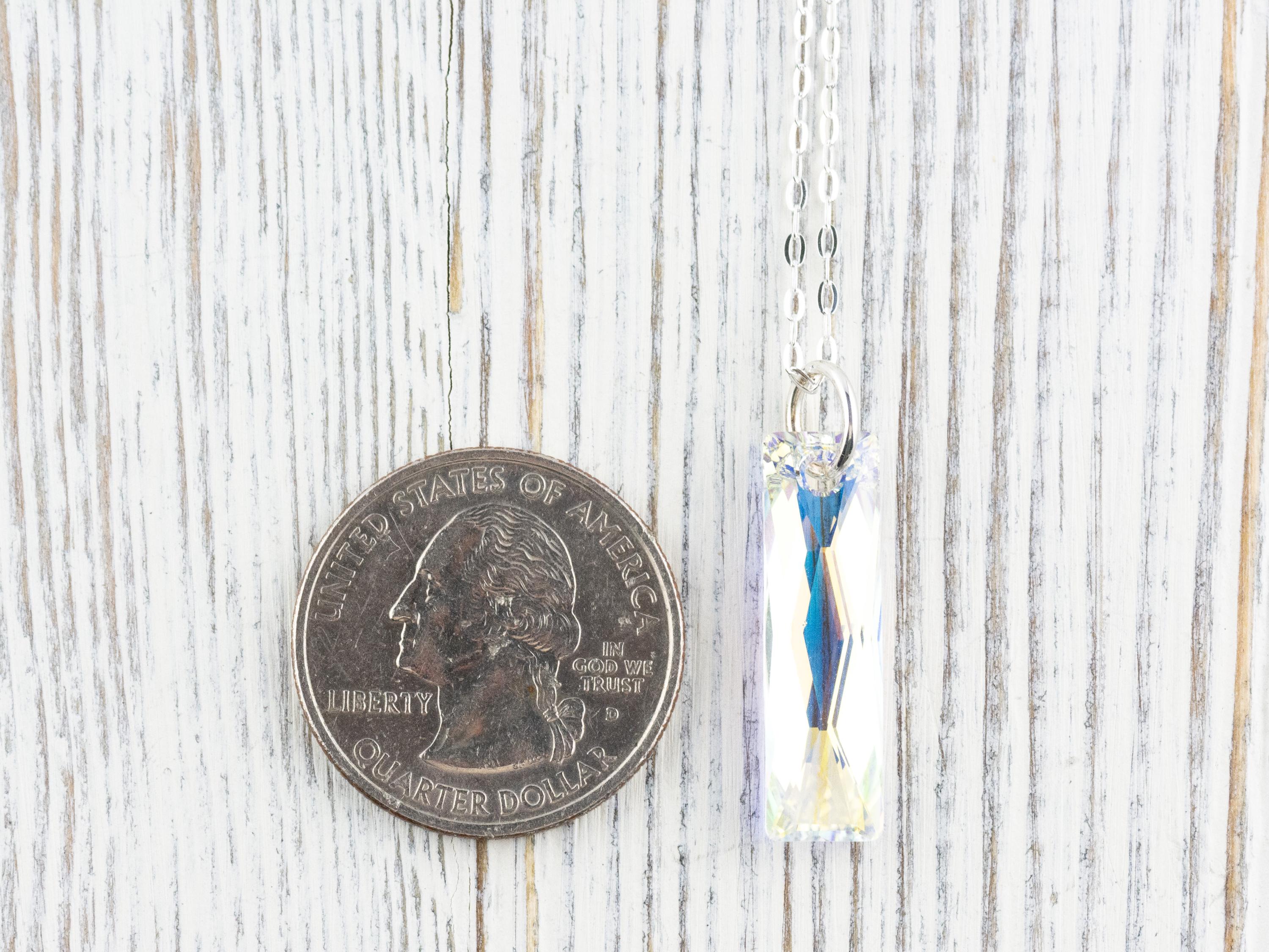 Crystal AB Queen Baguette Pendant Necklace • Long .925 Sterling Silver Chain Necklace • Handmade Minimalist Jewelry • Gift for Her