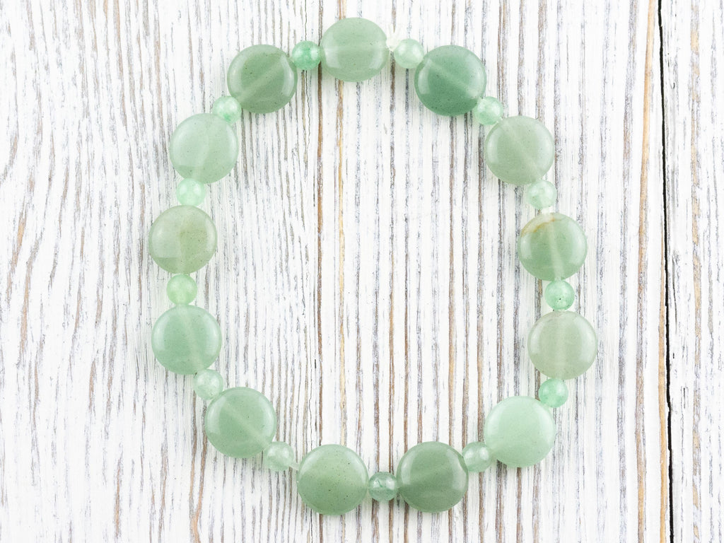Green Aventurine Beaded Stretch Gemstone Bracelet • Simple Unisex Semi-Precious Stone Jewelry • Handmade Natural Gemstone Bracelet