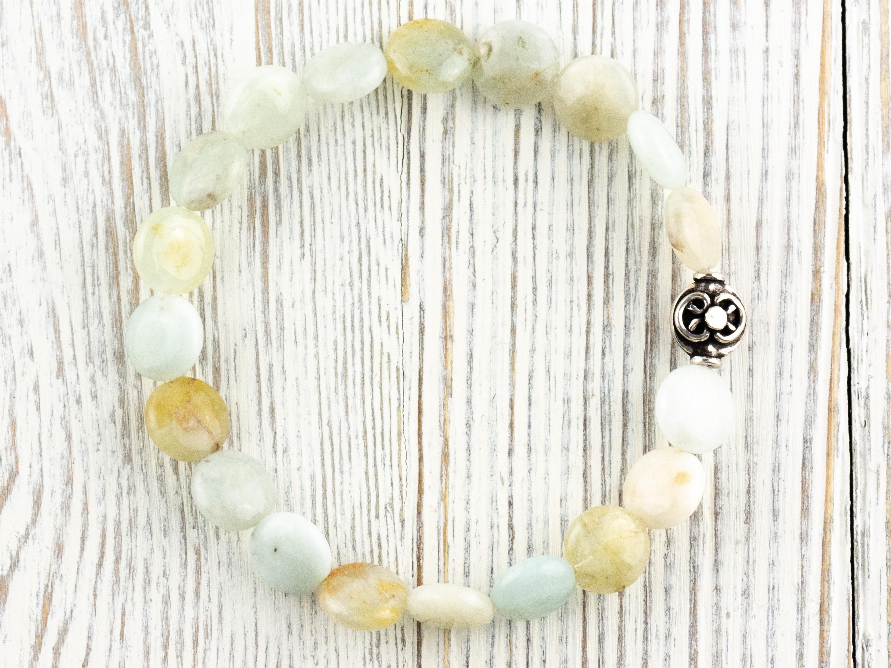 Aquamarine Beaded Gemstone Stretch Bracelet • Simple Unisex Semi-Precious Stone Jewelry • Handmade Natural Gemstone Bracelet
