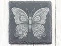 Laser Engraved Butterfly #4 Black Slate Square Coaster • Rustic Barware