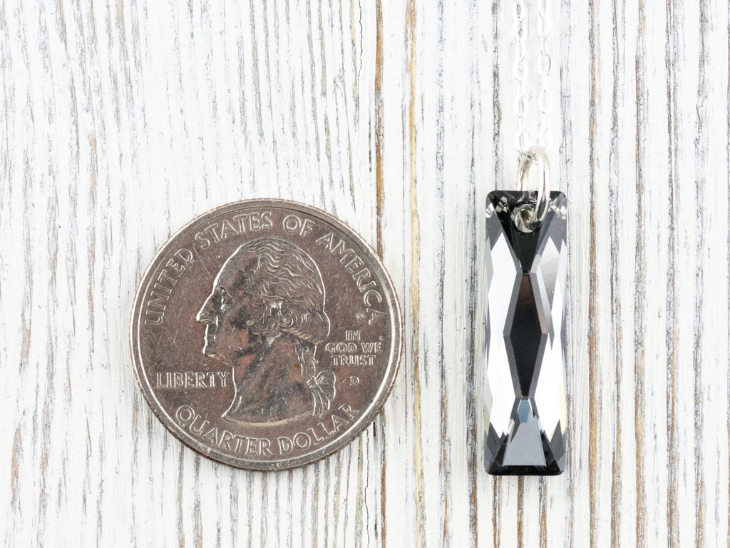 Silver Crystal Queen Baguette Pendant Necklace • Long .925 Sterling Silver Chain Necklace • Handmade Minimalist Jewelry • Gift for Her