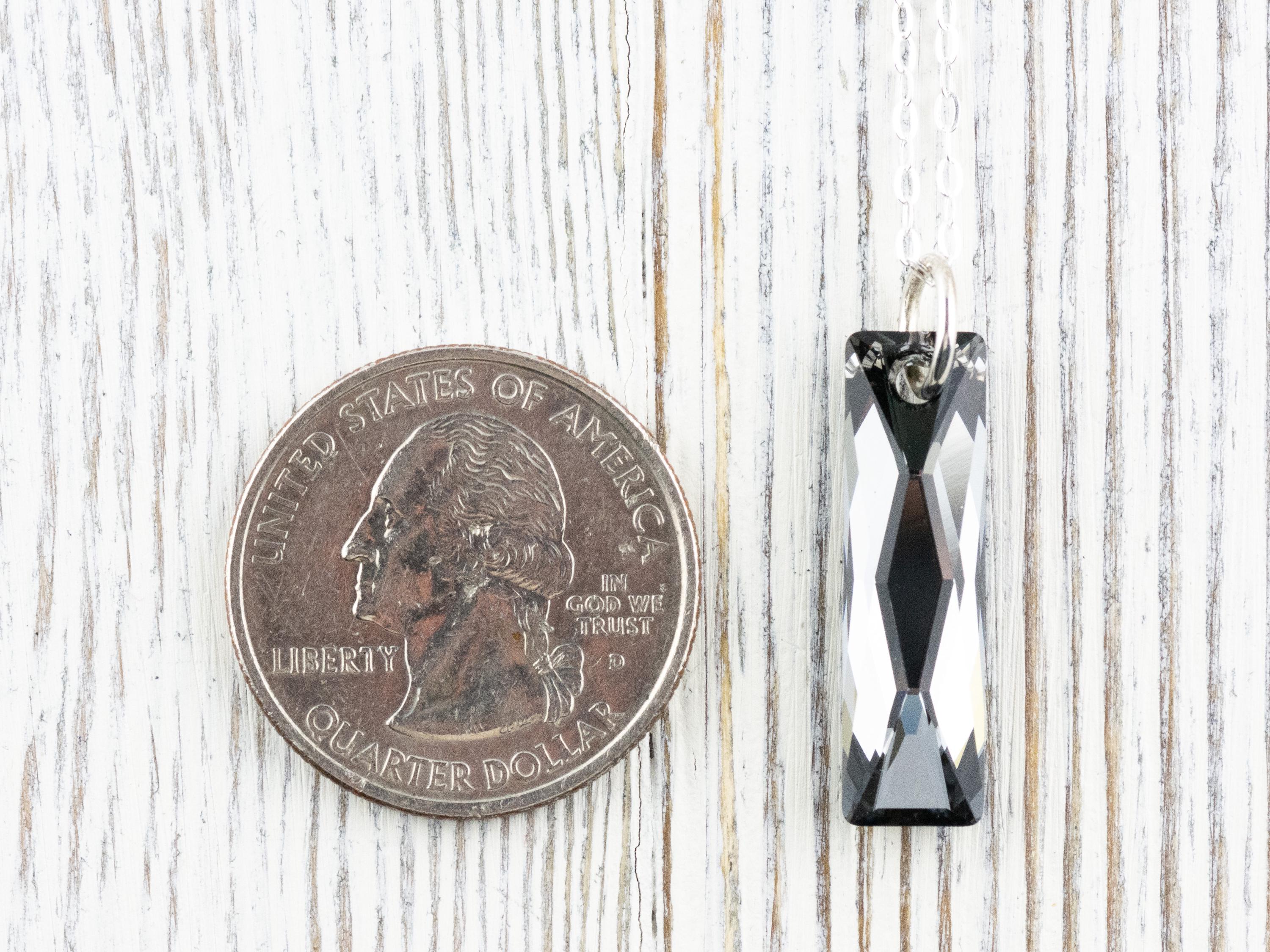 Silver Crystal Queen Baguette Pendant Necklace • Long .925 Sterling Silver Chain Necklace • Handmade Minimalist Jewelry • Gift for Her