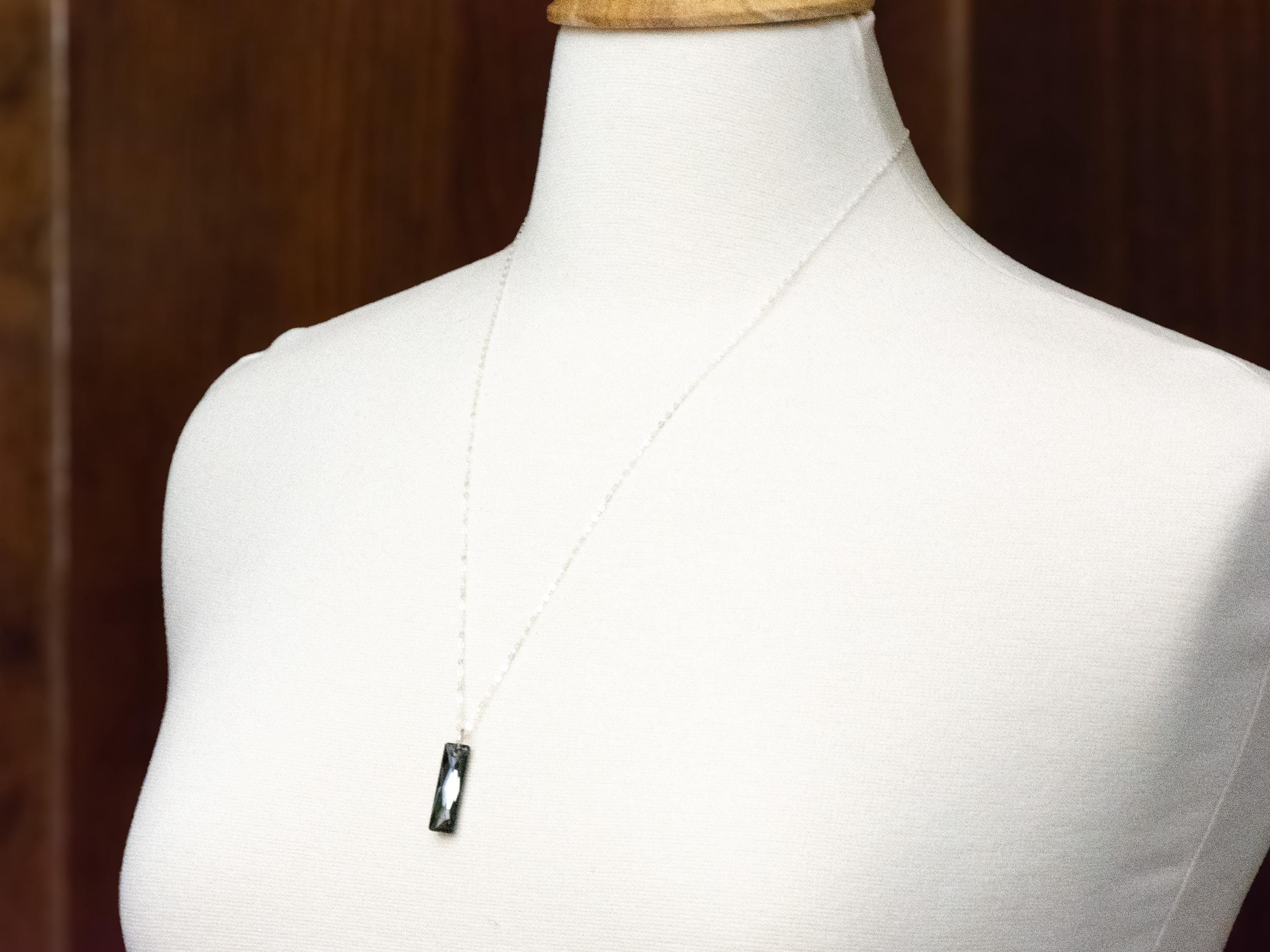 Silver Crystal Queen Baguette Pendant Necklace • Long .925 Sterling Silver Chain Necklace • Handmade Minimalist Jewelry • Gift for Her