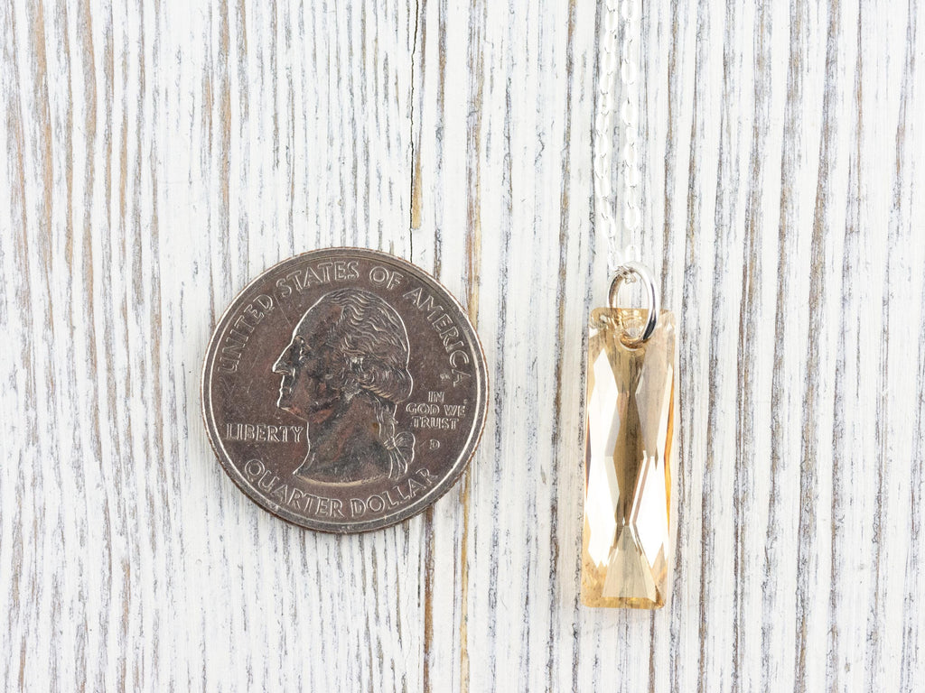 Golden Shadow Crystal Queen Baguette Pendant Necklace • Long .925 Sterling Silver Chain Necklace • Handmade Minimalist Jewelry • Gift Ideas