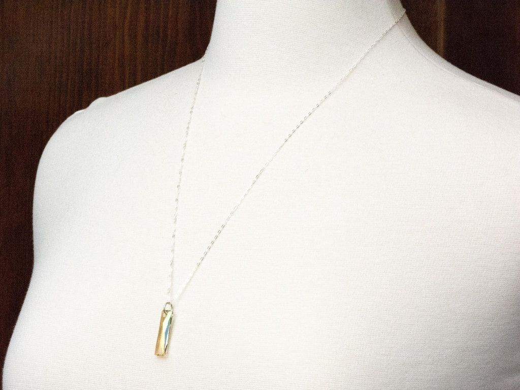 Luminous Green Crystal Queen Baguette Pendant Necklace • Long .925 Sterling Silver Chain Necklace • Handmade Minimalist Jewelry • Gift Ideas
