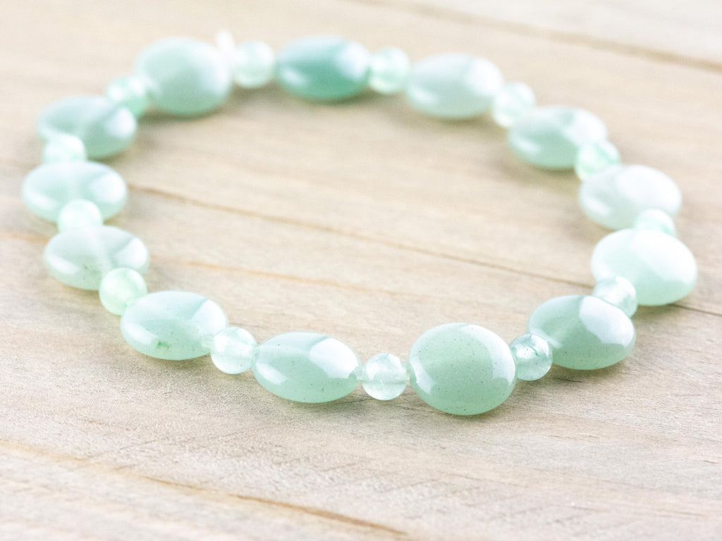 Green Aventurine Beaded Stretch Gemstone Bracelet • Simple Unisex Semi-Precious Stone Jewelry • Handmade Natural Gemstone Bracelet