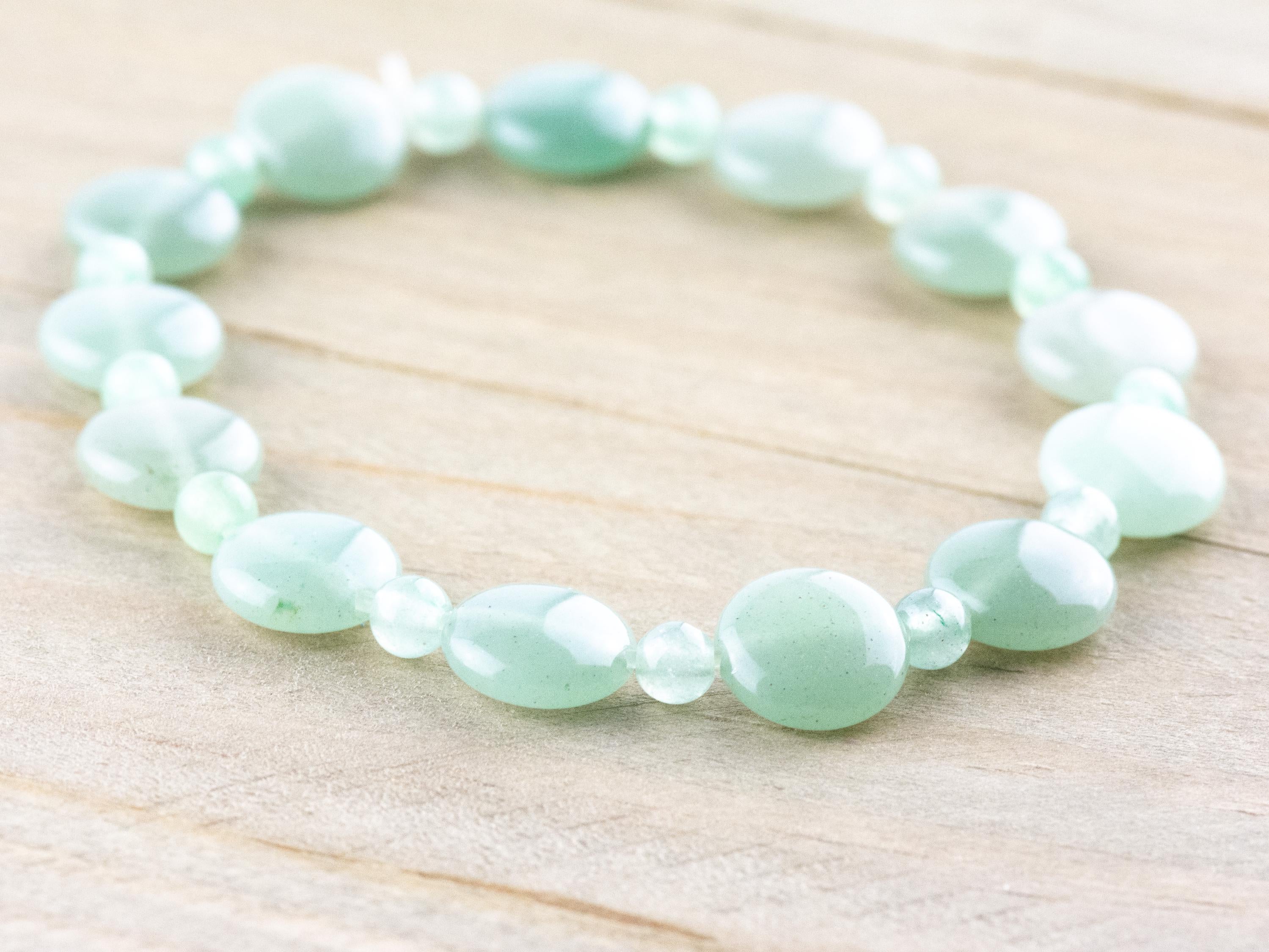 Green Aventurine Beaded Stretch Gemstone Bracelet • Simple Unisex Semi-Precious Stone Jewelry • Handmade Natural Gemstone Bracelet