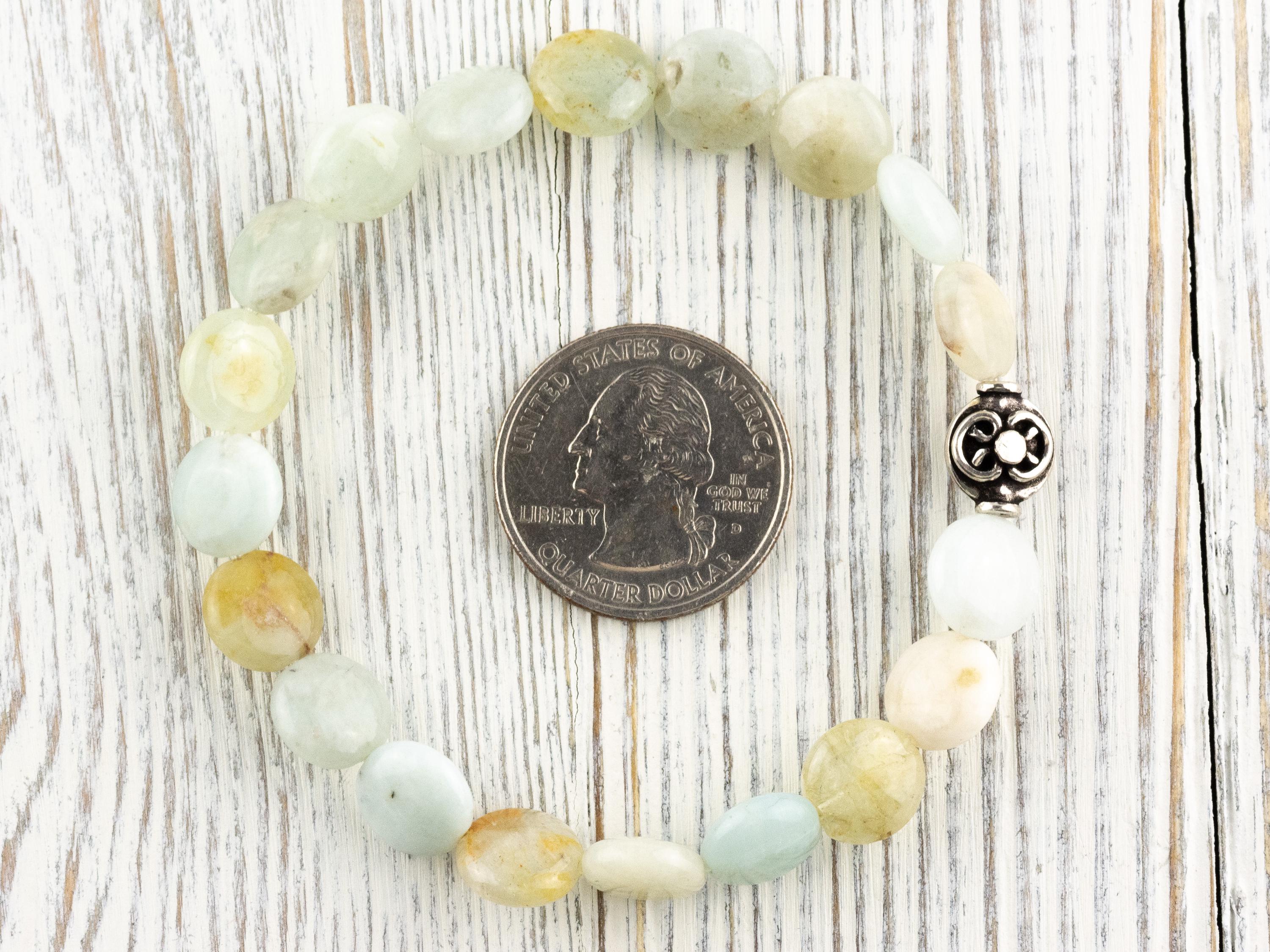 Aquamarine Beaded Gemstone Stretch Bracelet • Simple Unisex Semi-Precious Stone Jewelry • Handmade Natural Gemstone Bracelet