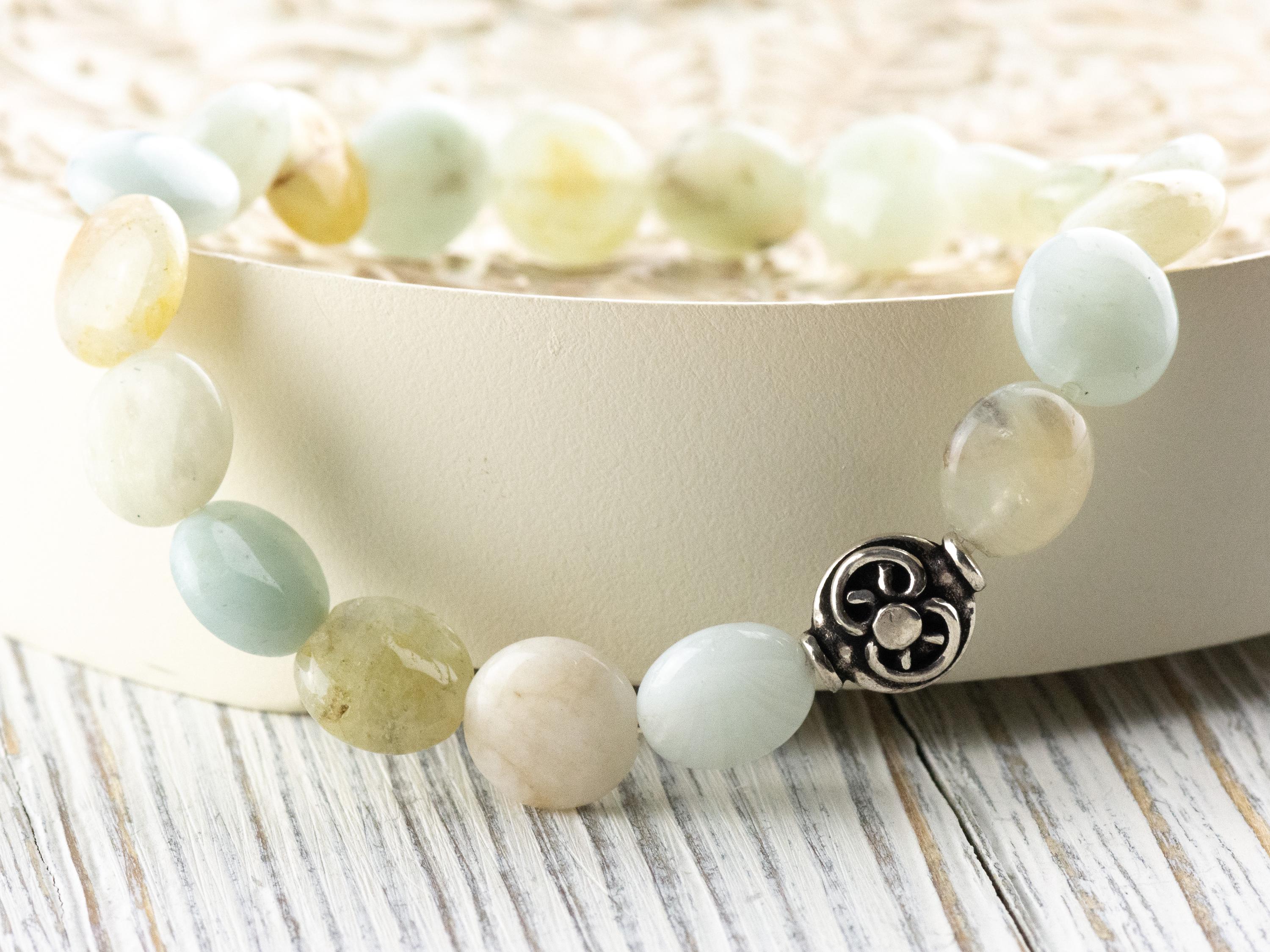 Aquamarine Beaded Gemstone Stretch Bracelet • Simple Unisex Semi-Precious Stone Jewelry • Handmade Natural Gemstone Bracelet