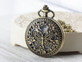 Butterfly Bronze Pocket Watch Long Necklace / Unique Watches / Nature Inspired Jewelry / Large Pocket Watch