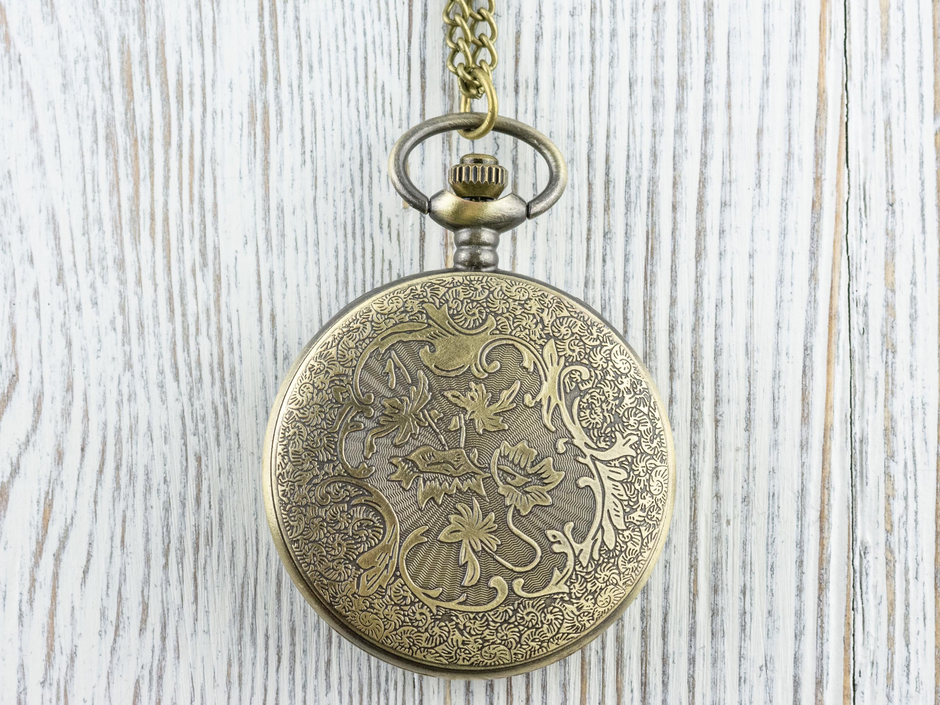 Butterfly Bronze Pocket Watch Long Necklace / Unique Watches / Nature Inspired Jewelry / Large Pocket Watch