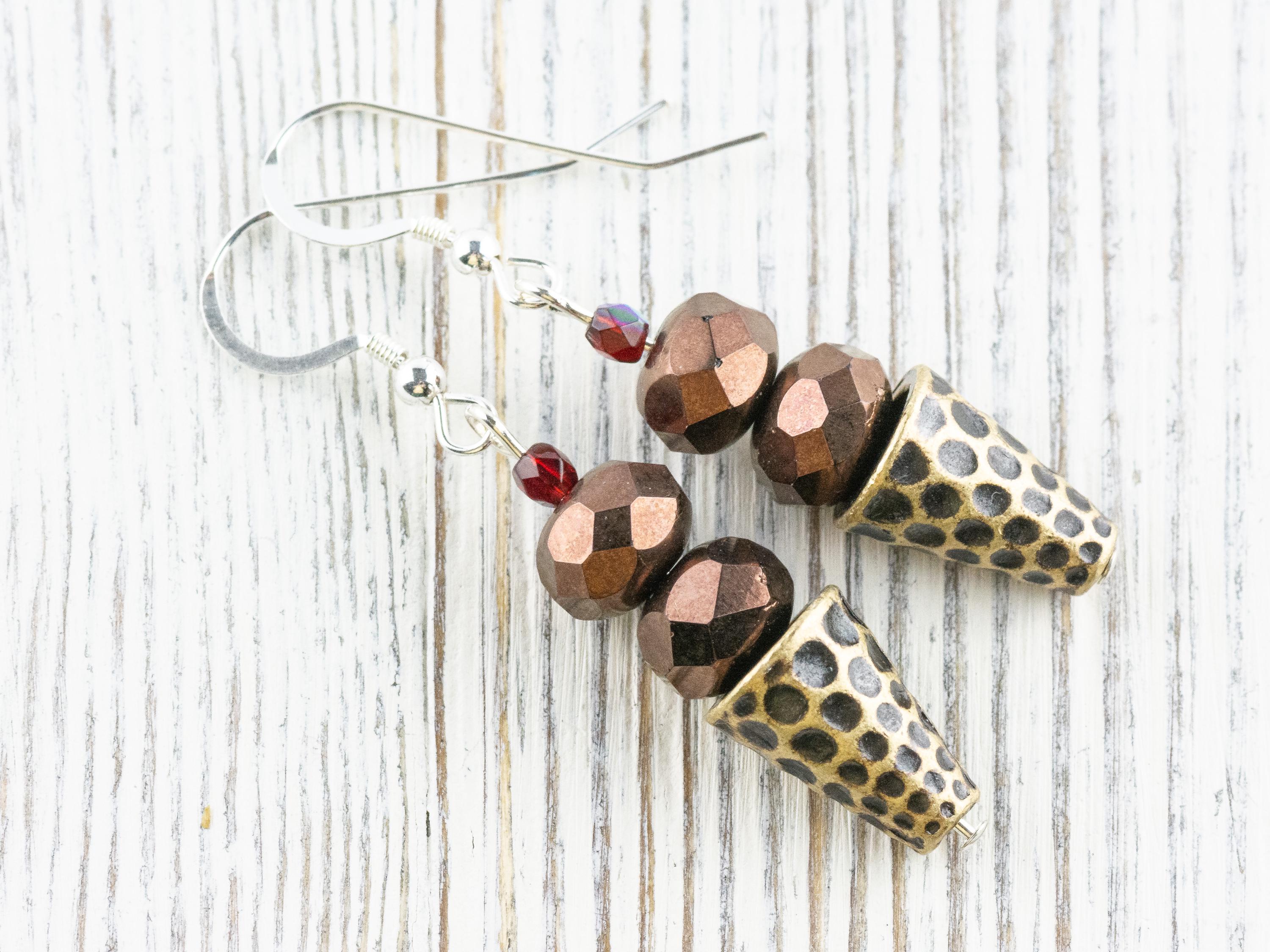 Ice Cream Cone Dangly Earrings • Bronze Summer Jewelry • Handmade Beaded Earrings • .925 Sterling Silver Hypoallergenic Earwires