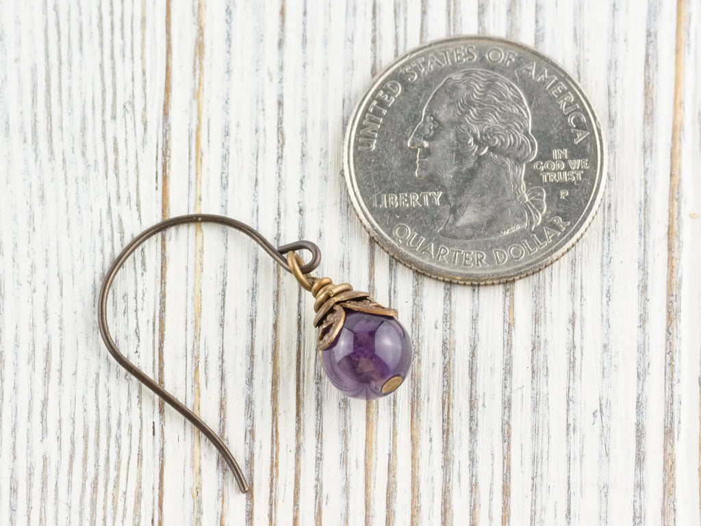 Amethyst Gemstone Brass Petal Earrings • Earthy Purple Boho Jewelry • Handmade Dangly Earrings • Jewelry Gift Idea • Nickel-free • Lead-free