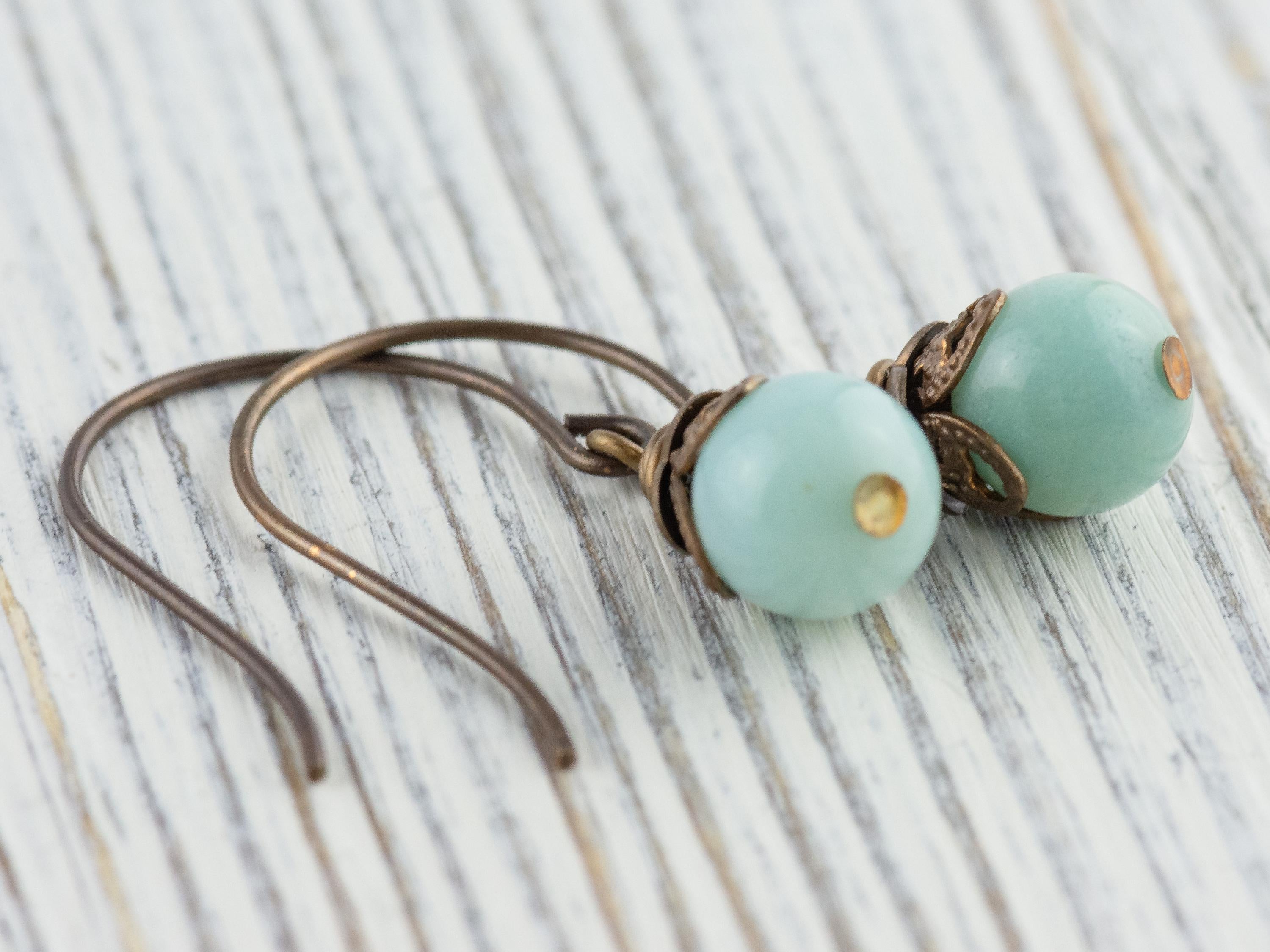 Amazonite Gemstone Brass Petal Earrings • Earthy Blue Boho Jewelry • Handmade Dangly Earrings • Jewelry Gift Idea • Nickel-free • Lead-free
