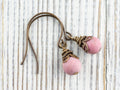Matte Rhodonite Gemstone Brass Petal Earrings • Earthy Pink Boho Jewelry • Handmade Dangly Earrings • Jewelry Gift • Nickel-free • Lead-free