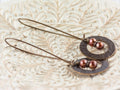 Copper Freshwater Pearl Brass Hammered Ring Earrings • Handmade Long Boho Dangly Earrings • Jewelry Gift Ideas • Nickel-free • Lead-free