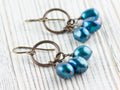 Something Blue Freshwater Pearl Brass Ring Earrings • Earthy Blue Boho Jewelry • Handmade Earrings • Jewelry Gift • Nickel-free • Lead-free