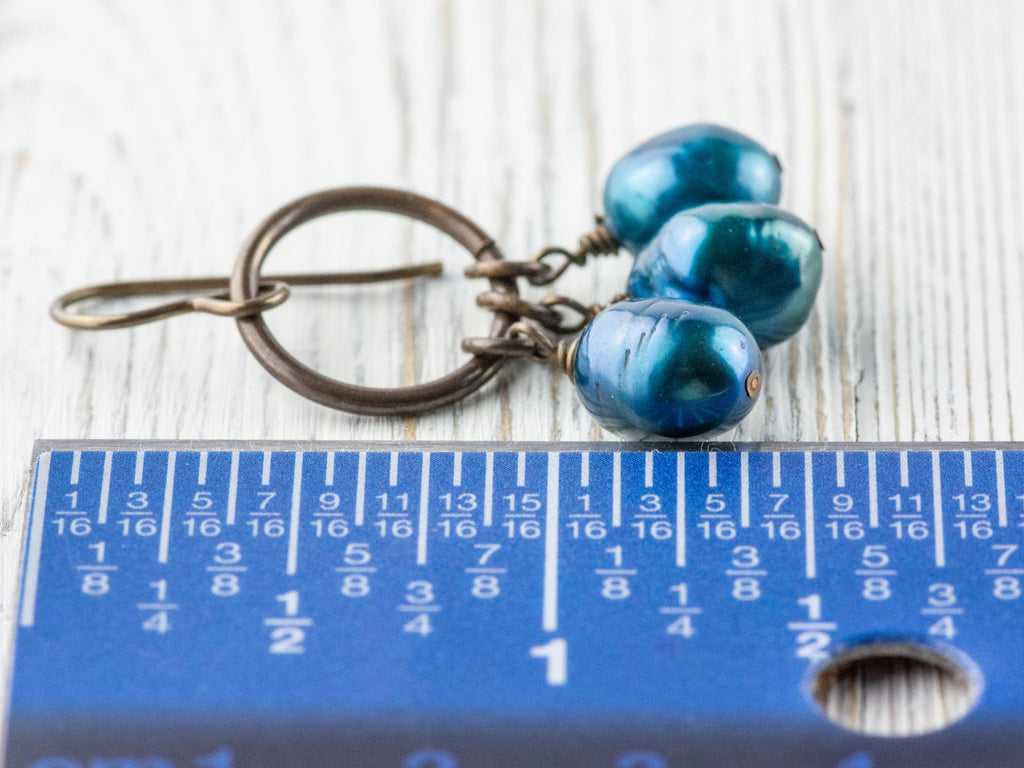 Something Blue Freshwater Pearl Brass Ring Earrings • Earthy Blue Boho Jewelry • Handmade Earrings • Jewelry Gift • Nickel-free • Lead-free