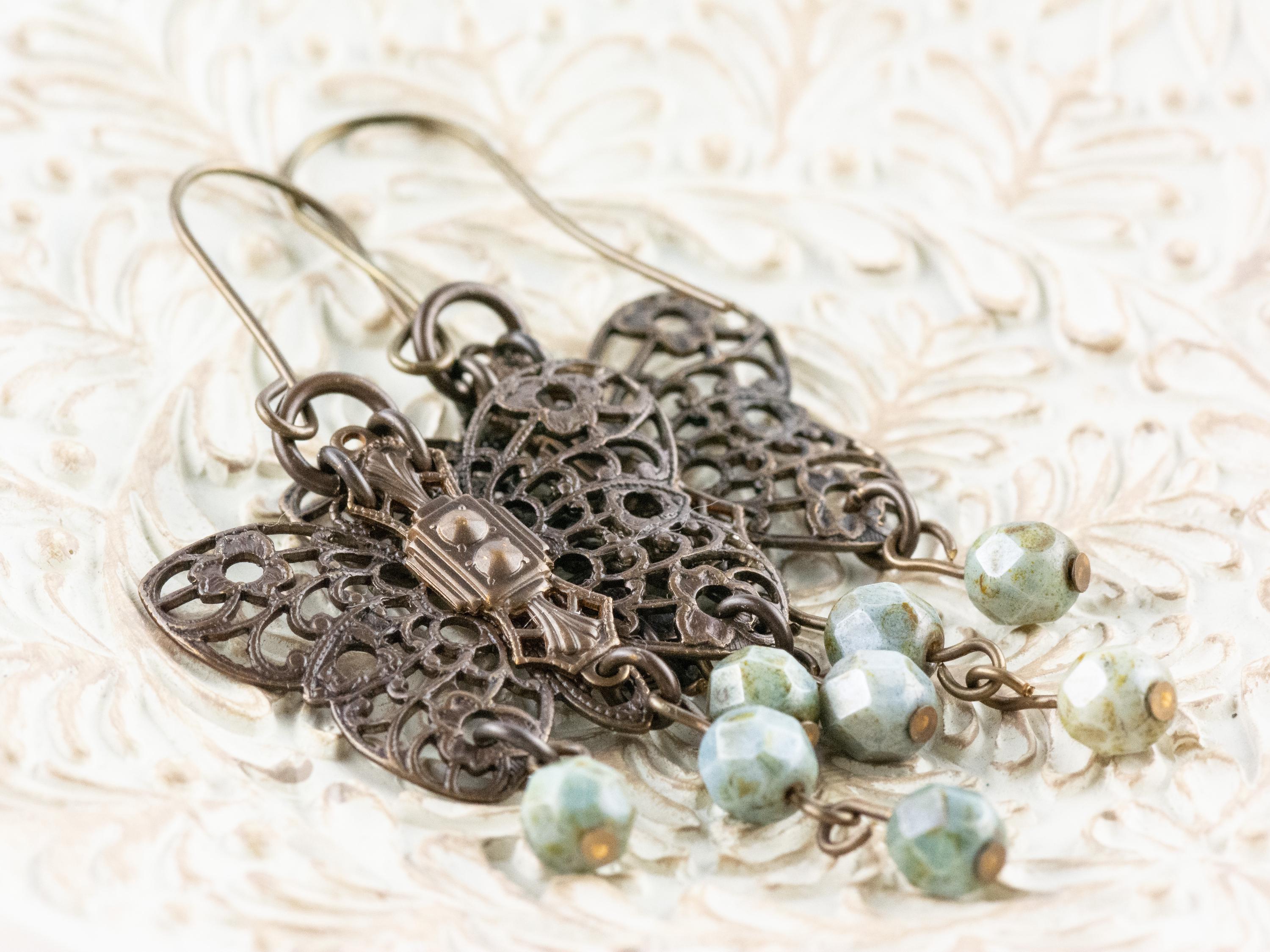 Filigree Butterfly Brass Earrings • Earthy Boho Jewelry • Nature-Inspired Handmade Earrings • Jewelry Gift • Nickel-free • Lead-free