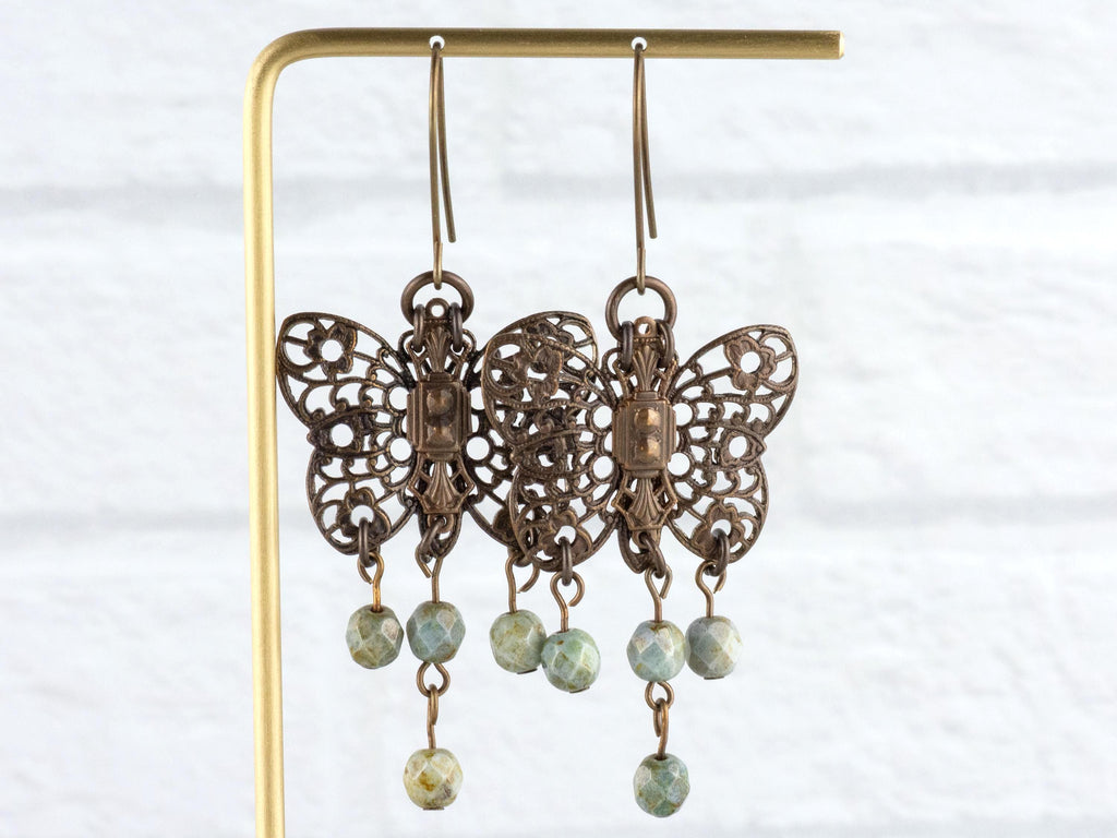 Filigree Butterfly Brass Earrings • Earthy Boho Jewelry • Nature-Inspired Handmade Earrings • Jewelry Gift • Nickel-free • Lead-free