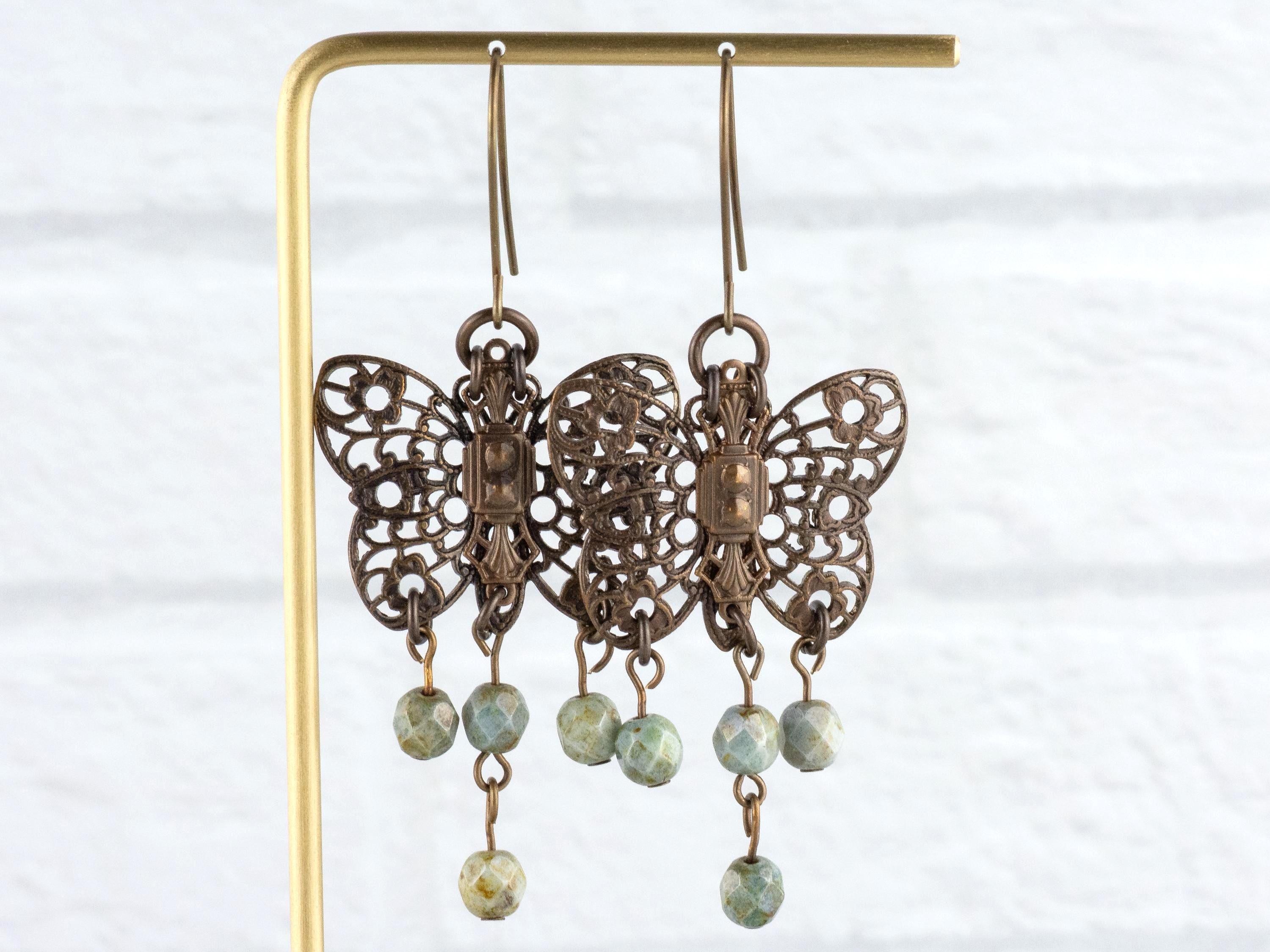 Filigree Butterfly Brass Earrings • Earthy Boho Jewelry • Nature-Inspired Handmade Earrings • Jewelry Gift • Nickel-free • Lead-free