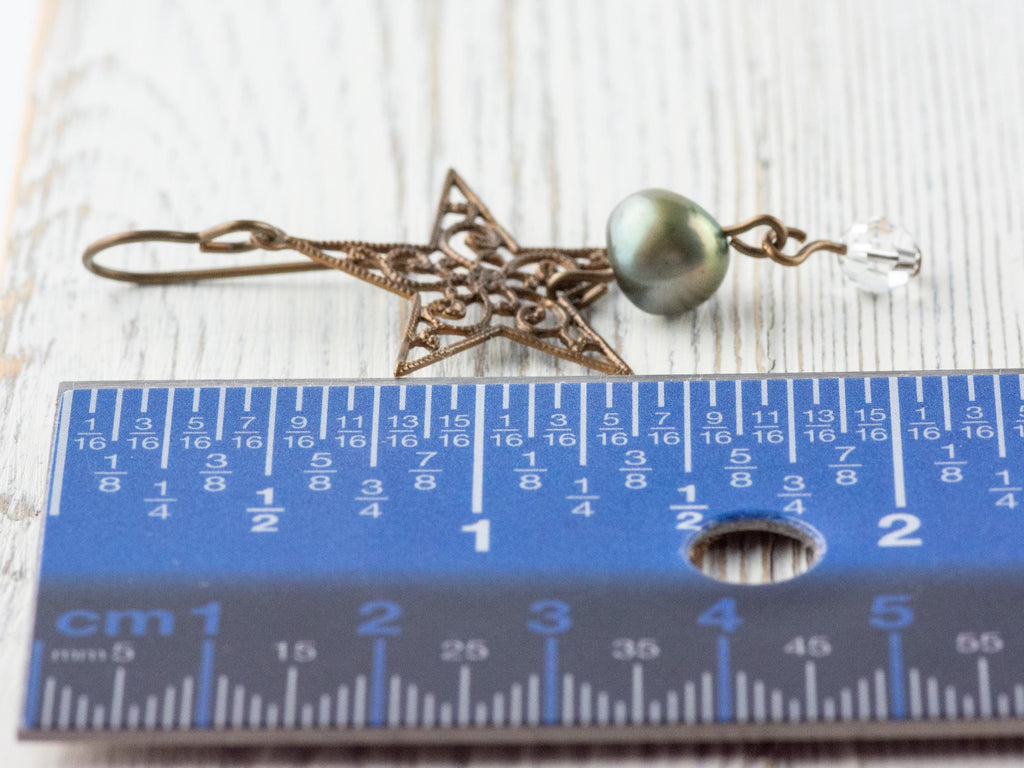Wish Upon a Star Pearl & Brass Earrings • Earthy Boho Jewelry • Nature-Inspired Handmade Earrings • Jewelry Gift • Nickel-free • Lead-free