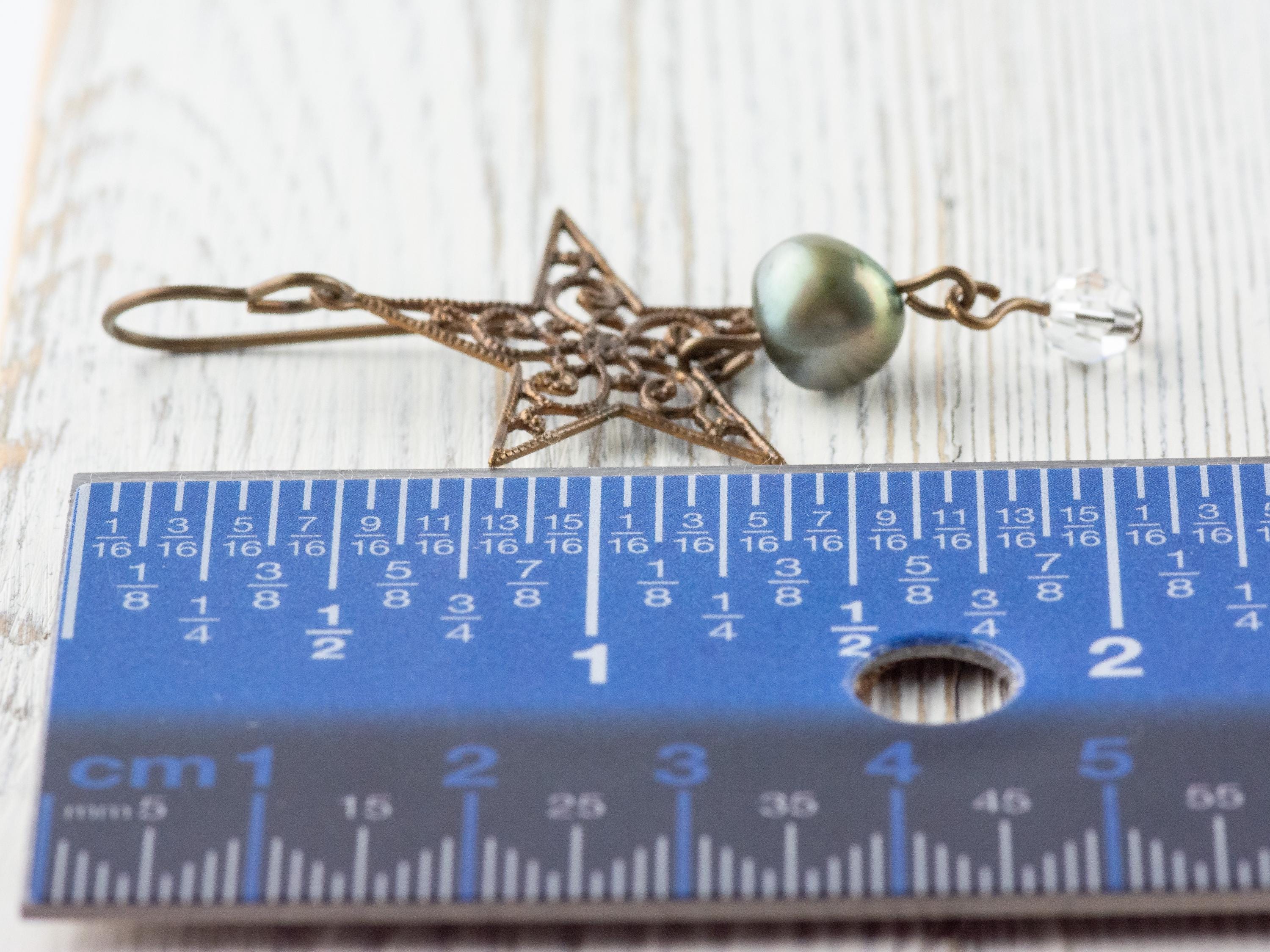 Wish Upon a Star Pearl & Brass Earrings • Earthy Boho Jewelry • Nature-Inspired Handmade Earrings • Jewelry Gift • Nickel-free • Lead-free