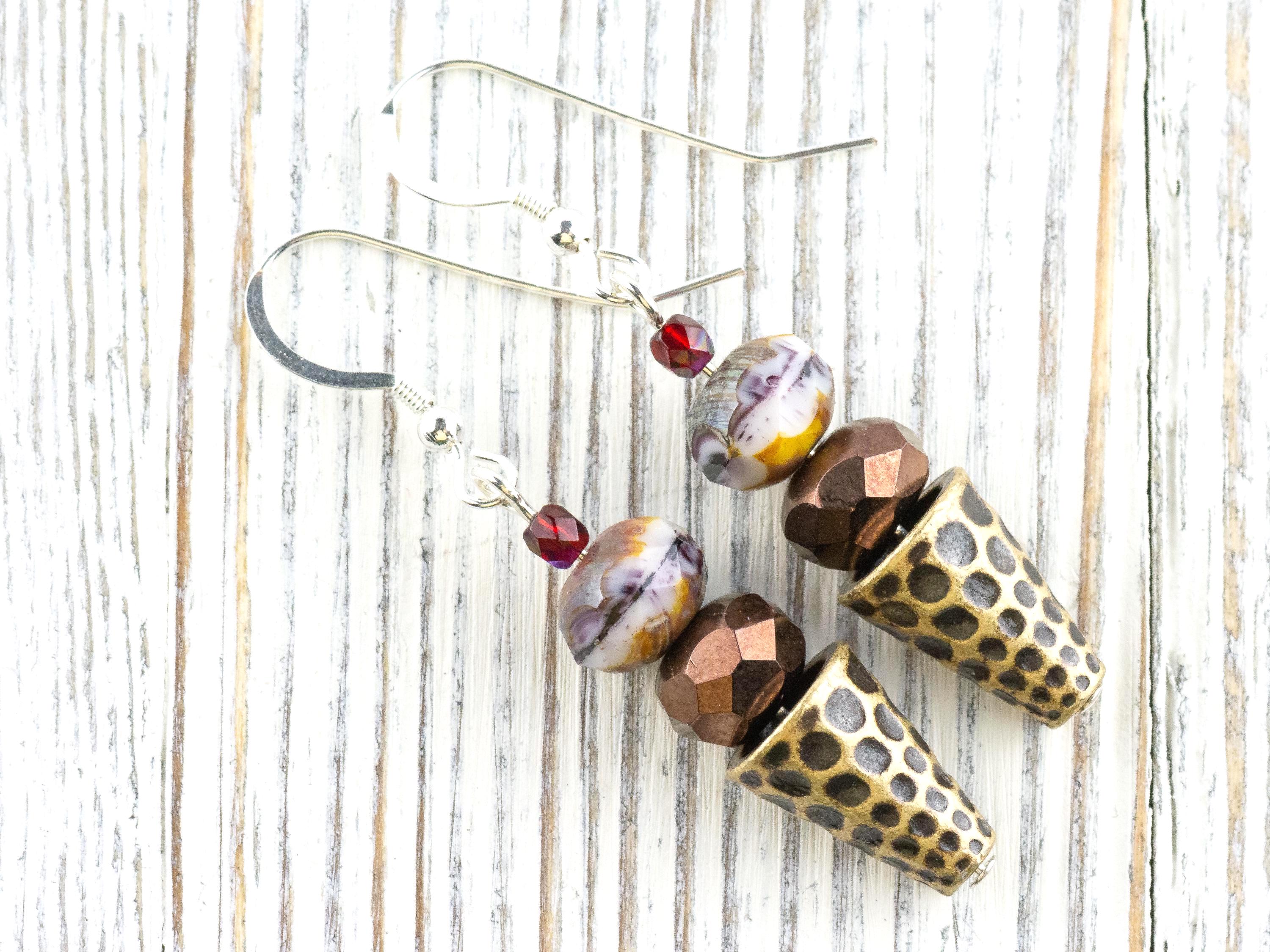 Ice Cream Cone Dangly Earrings • Bronze Summer Jewelry • Handmade Beaded Earrings • .925 Sterling Silver Hypoallergenic Earwires