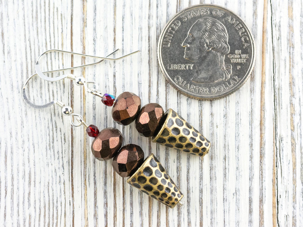 Ice Cream Cone Dangly Earrings • Bronze Summer Jewelry • Handmade Beaded Earrings • .925 Sterling Silver Hypoallergenic Earwires