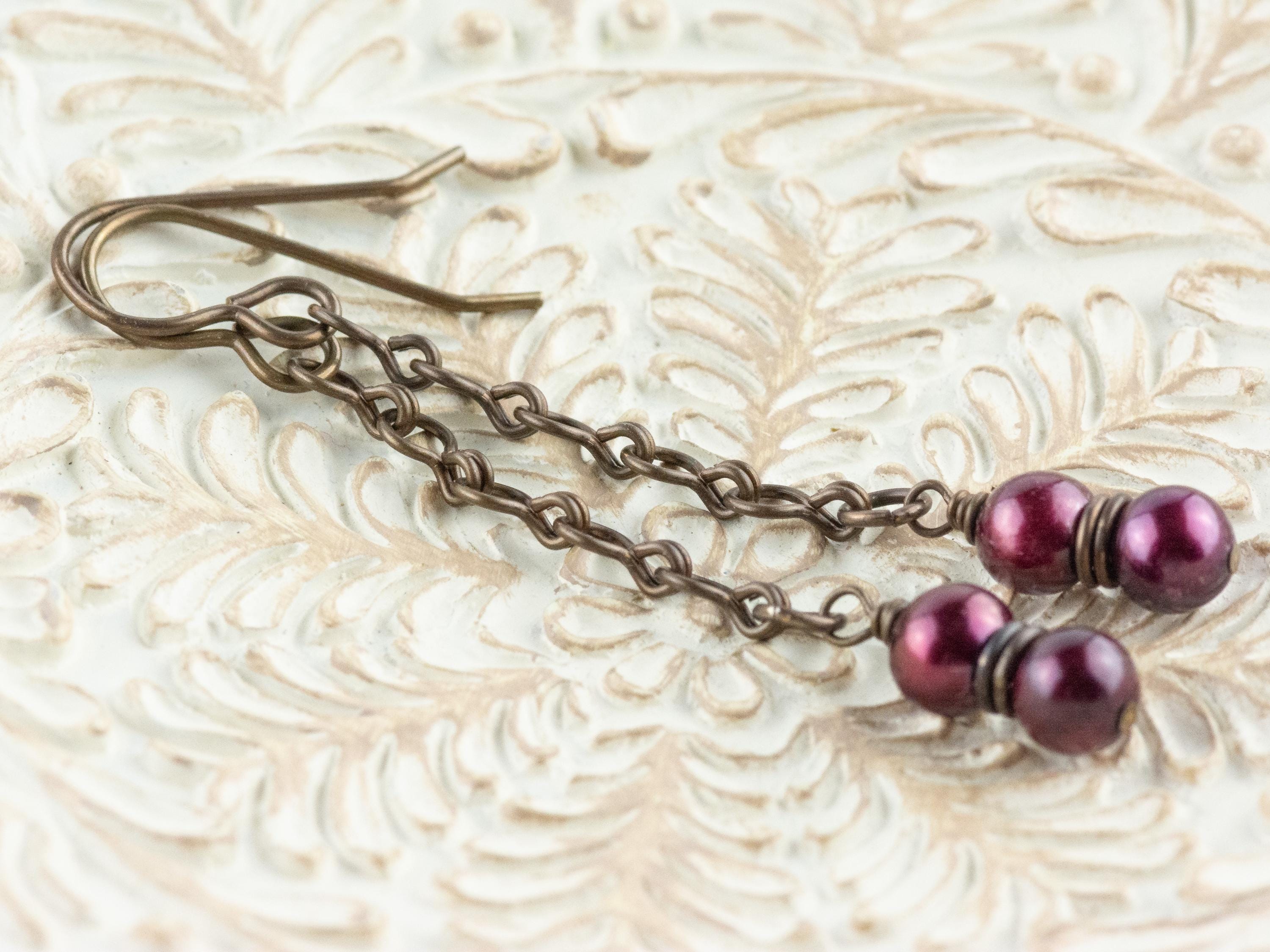 Cranberry Pearl & Brass Earrings • Earthy Boho Jewelry • Nature-Inspired Handmade Earrings • Jewelry Gift • Nickel-free • Lead-free