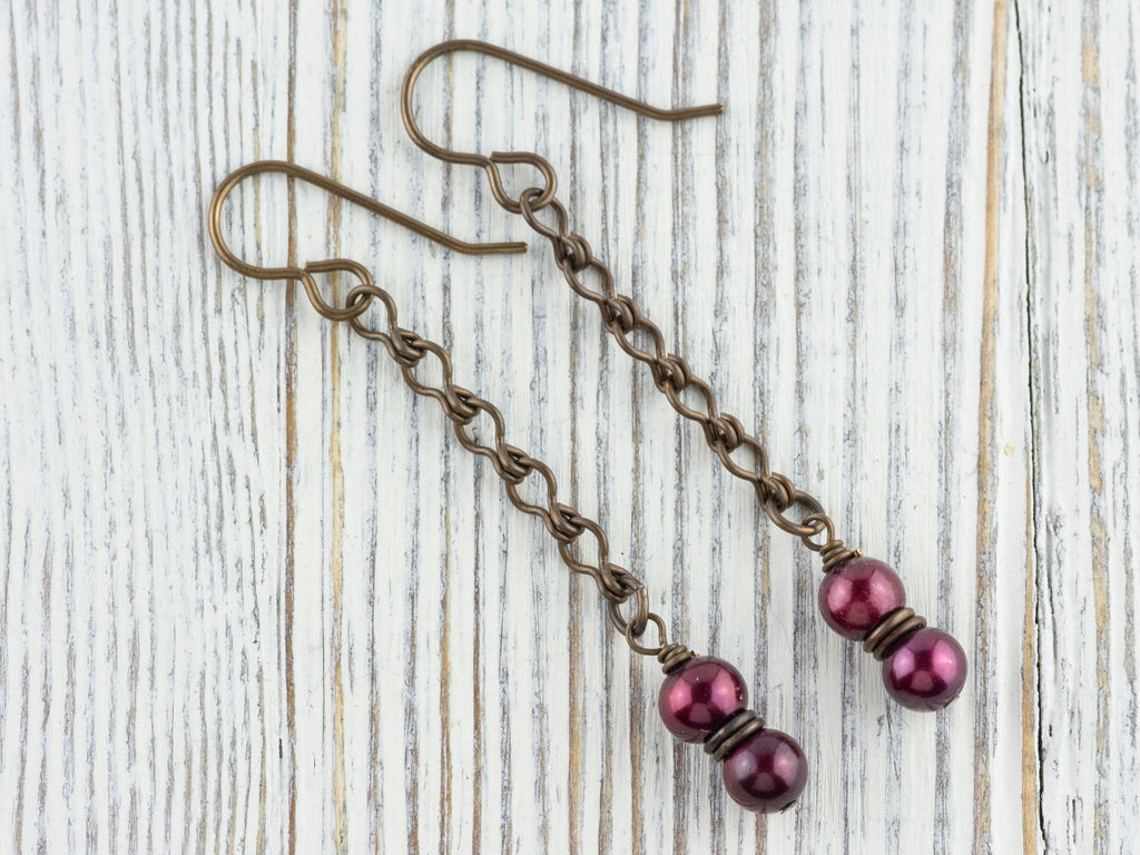 Cranberry Pearl & Brass Earrings • Earthy Boho Jewelry • Nature-Inspired Handmade Earrings • Jewelry Gift • Nickel-free • Lead-free