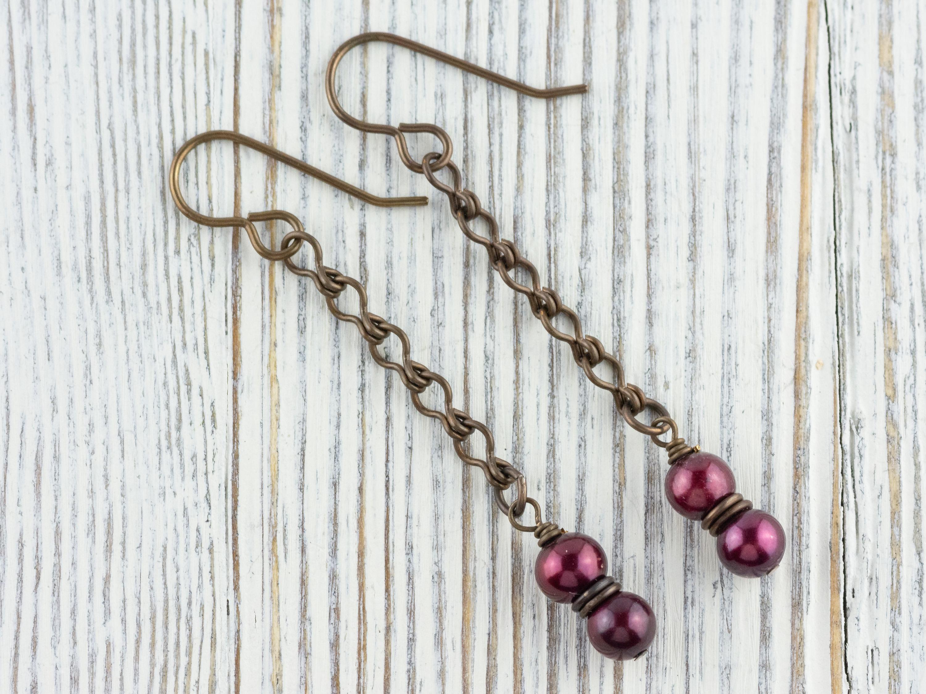 Cranberry Pearl & Brass Earrings • Earthy Boho Jewelry • Nature-Inspired Handmade Earrings • Jewelry Gift • Nickel-free • Lead-free