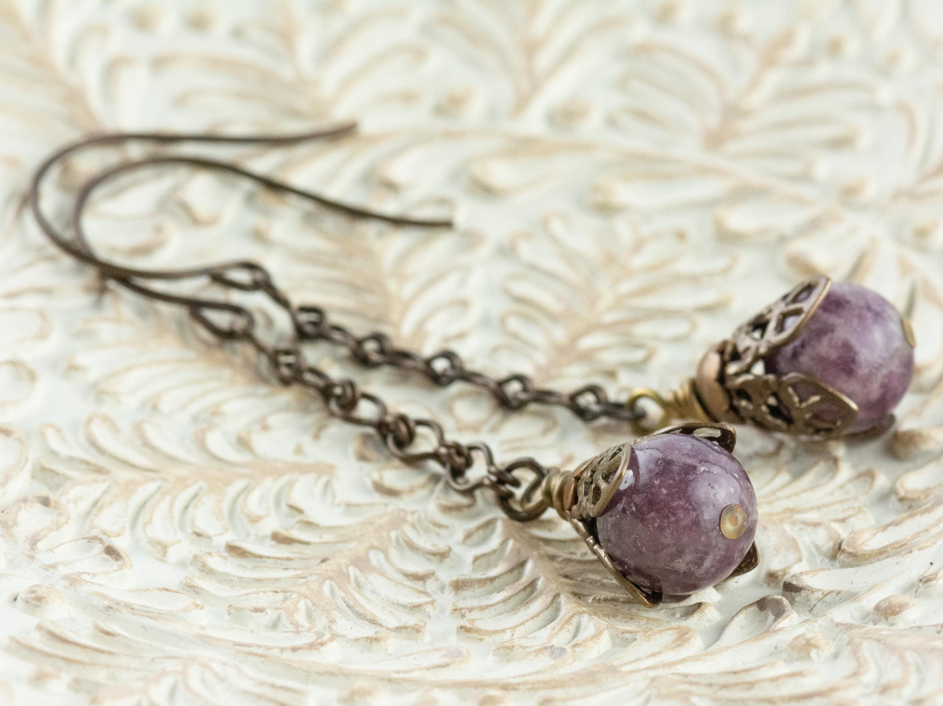 Purple Stone & Brass Earrings • Earthy Boho Jewelry • Nature-Inspired Handmade Earrings • Jewelry Gift • Nickel-free • Lead-free