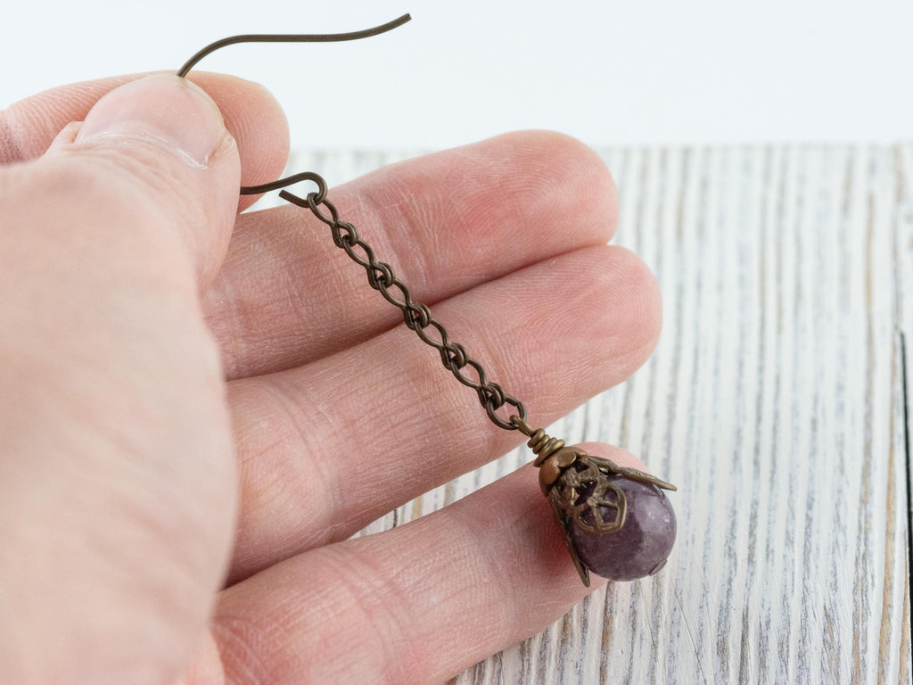 Purple Stone & Brass Earrings • Earthy Boho Jewelry • Nature-Inspired Handmade Earrings • Jewelry Gift • Nickel-free • Lead-free