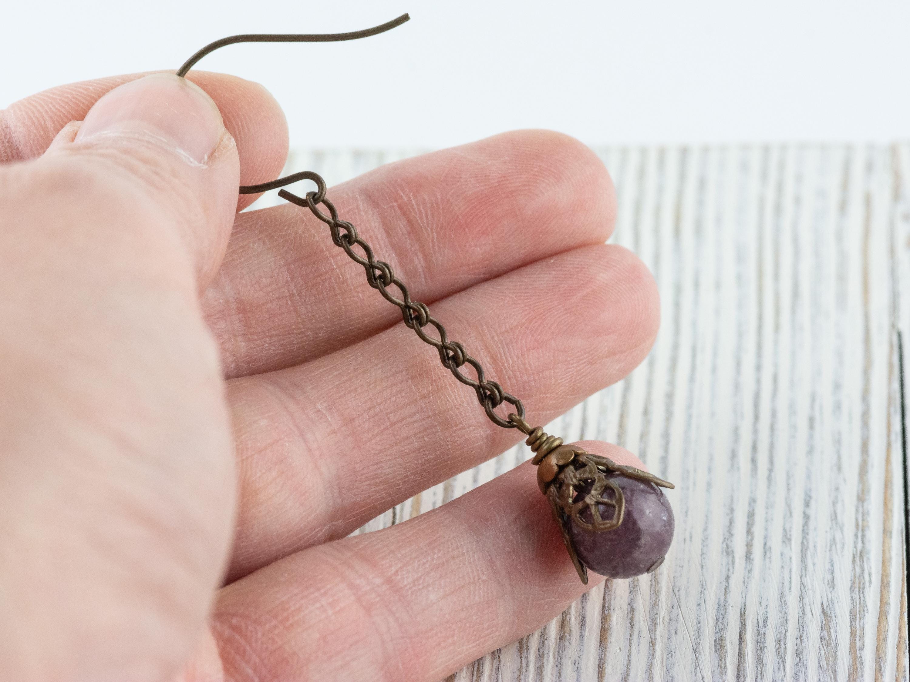 Purple Stone & Brass Earrings • Earthy Boho Jewelry • Nature-Inspired Handmade Earrings • Jewelry Gift • Nickel-free • Lead-free
