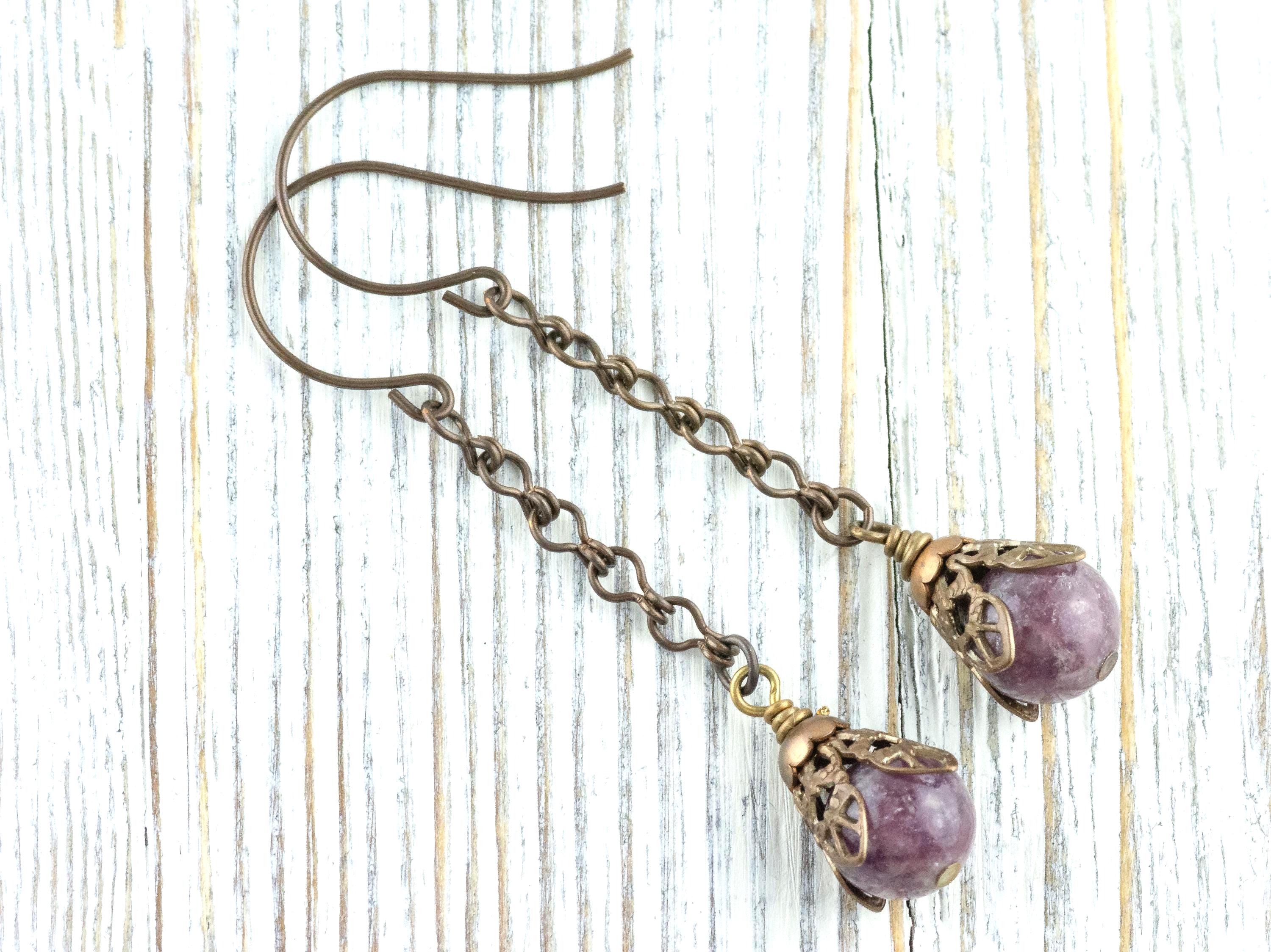 Purple Stone & Brass Earrings • Earthy Boho Jewelry • Nature-Inspired Handmade Earrings • Jewelry Gift • Nickel-free • Lead-free