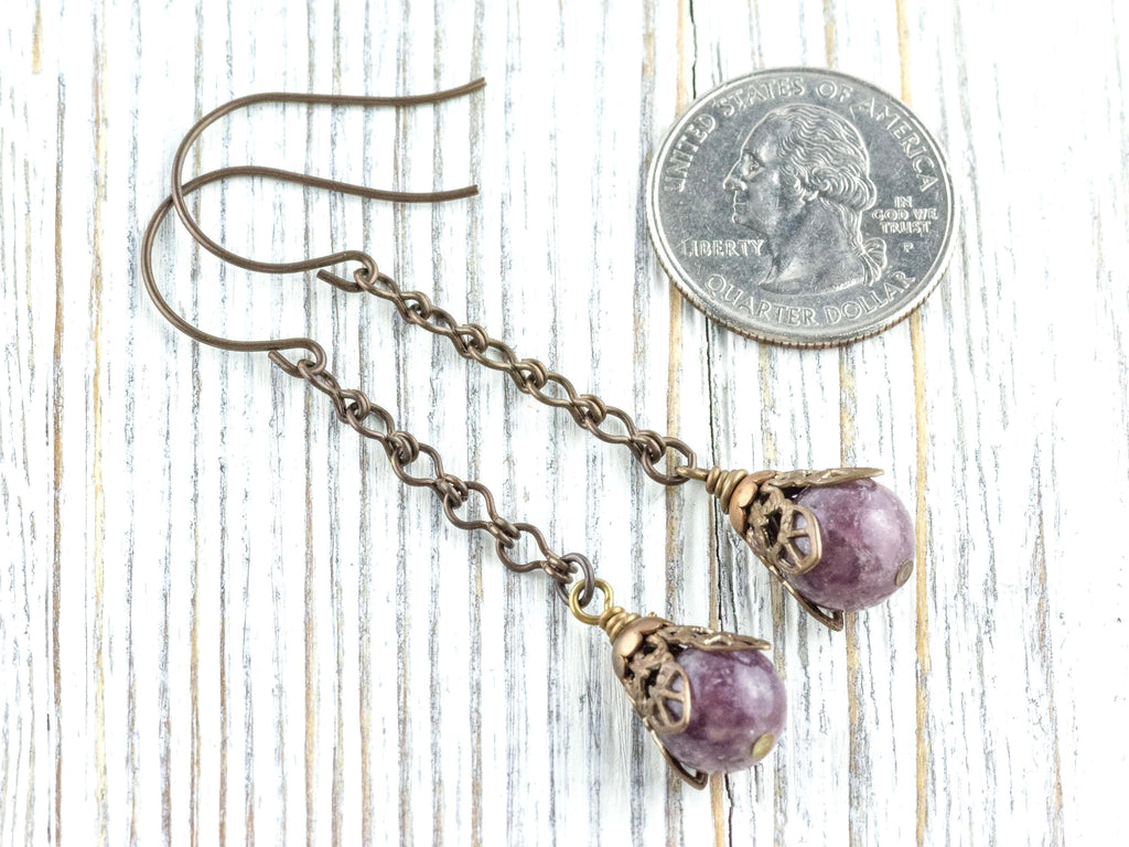 Purple Stone & Brass Earrings • Earthy Boho Jewelry • Nature-Inspired Handmade Earrings • Jewelry Gift • Nickel-free • Lead-free