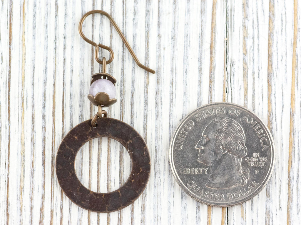 Cape Amethyst Brass Hoop Earrings • Earthy Purple Boho Jewelry • Nature-Inspired Handmade Earrings • Jewelry Gift • Nickel-free • Lead-free