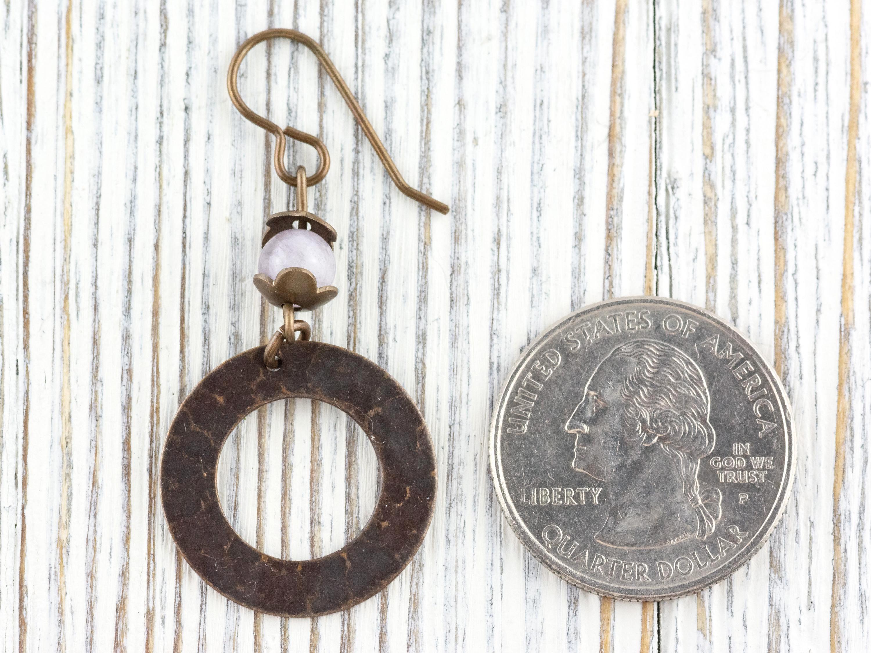 Cape Amethyst Brass Hoop Earrings • Earthy Purple Boho Jewelry • Nature-Inspired Handmade Earrings • Jewelry Gift • Nickel-free • Lead-free