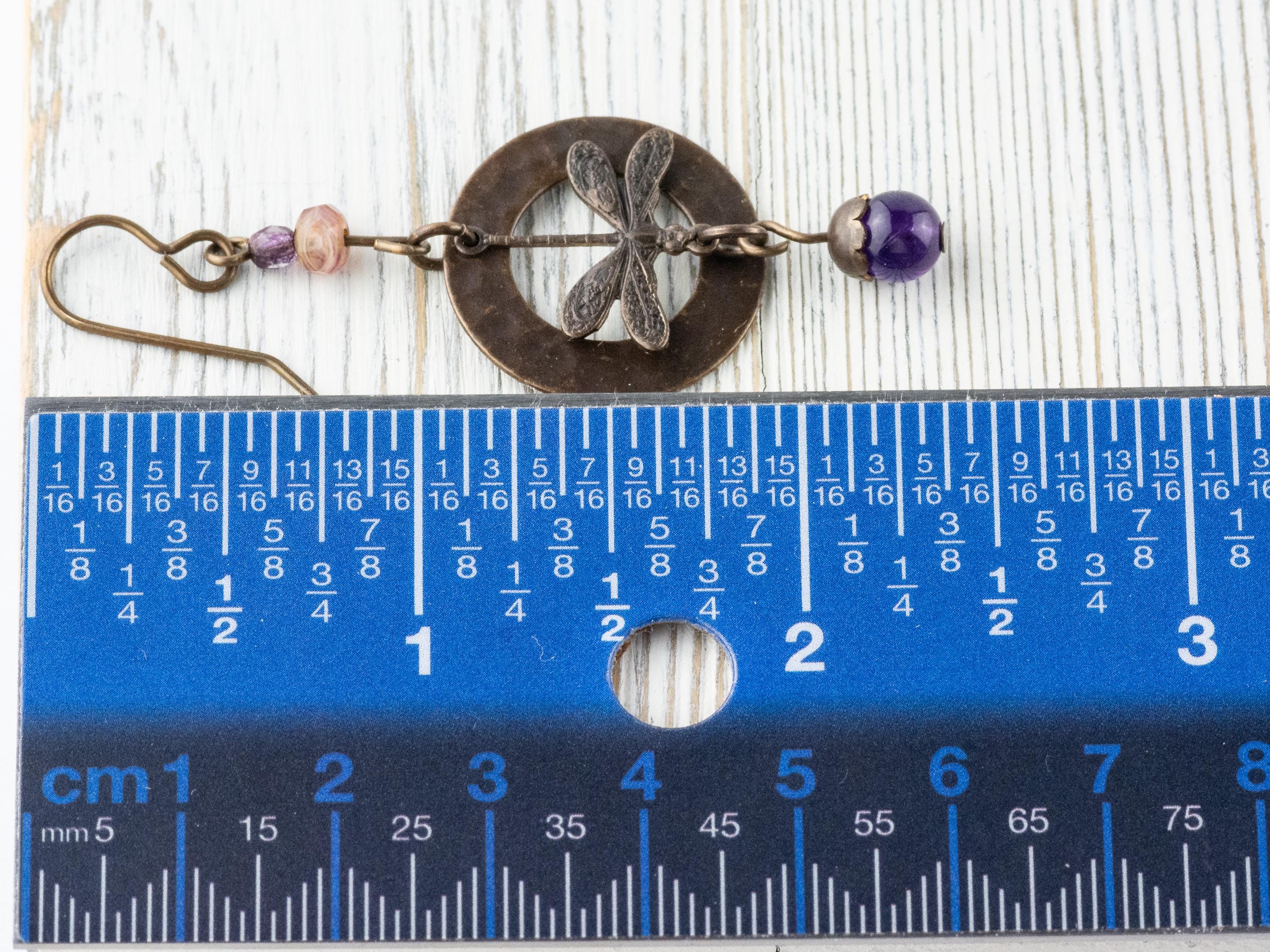 Dragonfly Amethyst Brass Earrings • Earthy Purple Boho Jewelry • Nature-Inspired Handmade Earrings • Jewelry Gift • Nickel-free • Lead-free