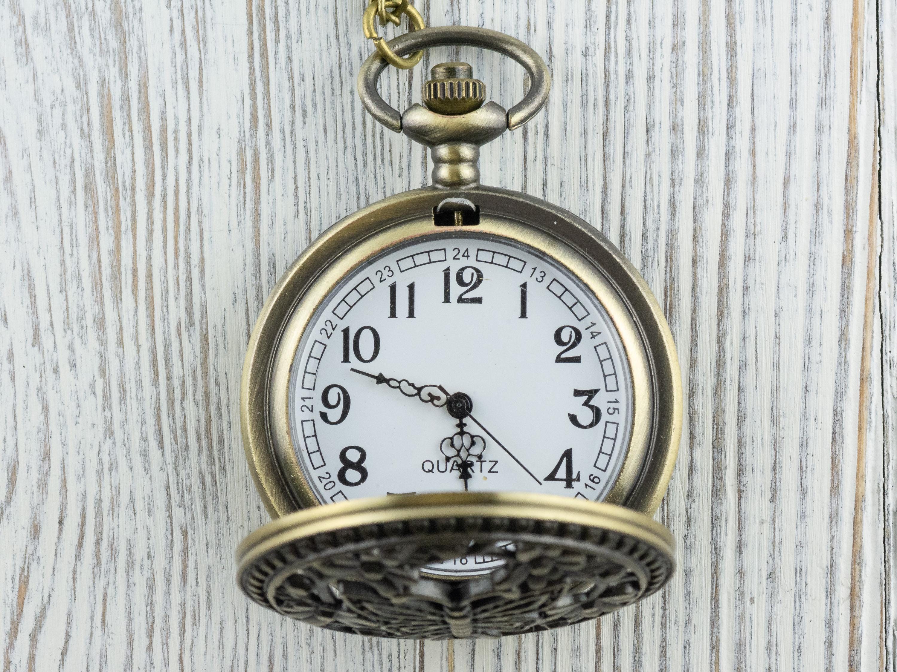 Butterfly Bronze Pocket Watch Long Necklace / Unique Watches / Nature Inspired Jewelry / Large Pocket Watch