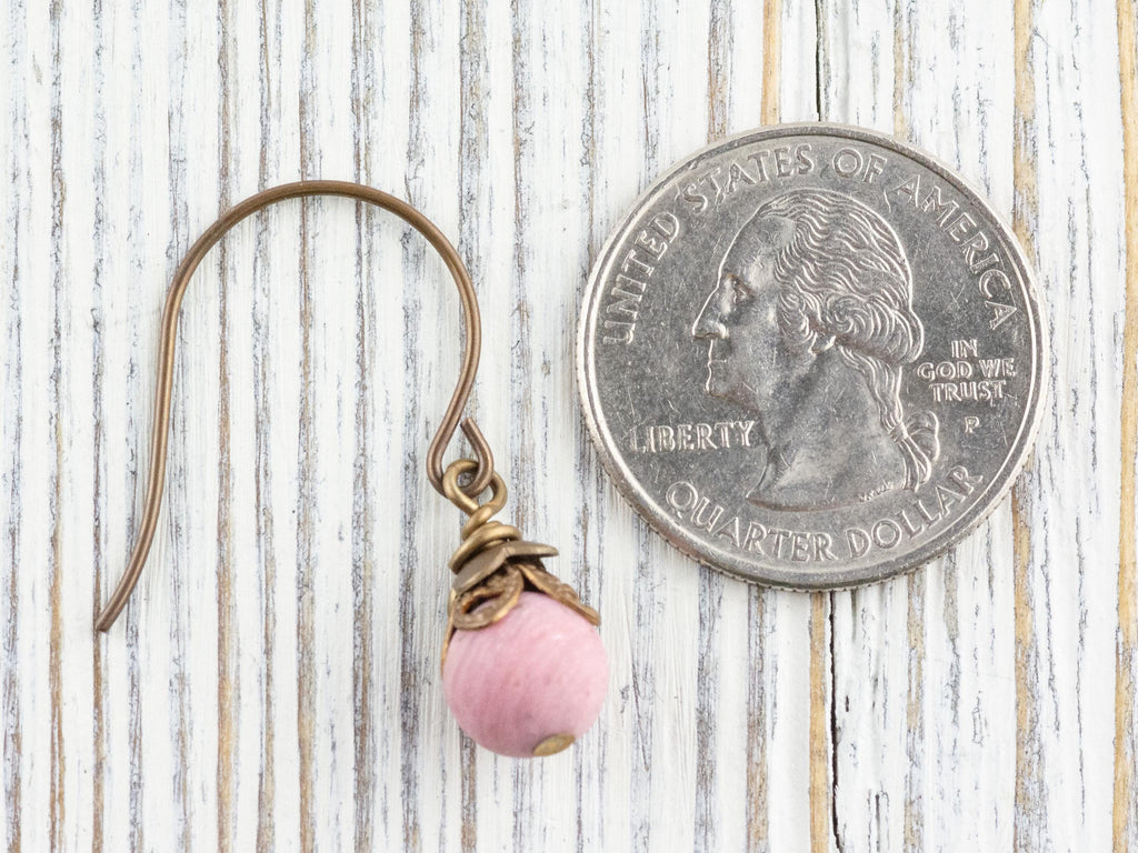 Matte Rhodonite Gemstone Brass Petal Earrings • Earthy Pink Boho Jewelry • Handmade Dangly Earrings • Jewelry Gift • Nickel-free • Lead-free