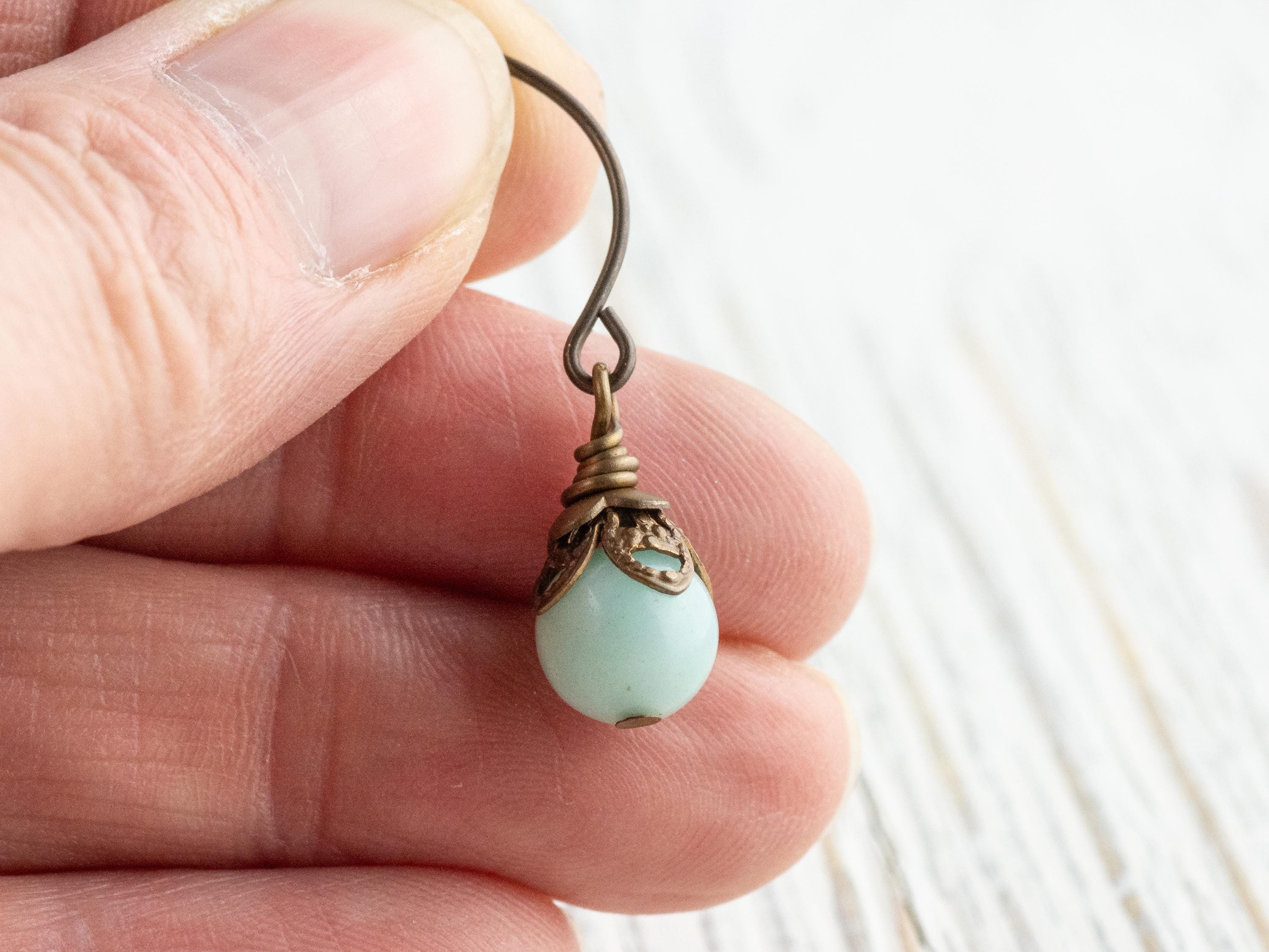 Amazonite Gemstone Brass Petal Earrings • Earthy Blue Boho Jewelry • Handmade Dangly Earrings • Jewelry Gift Idea • Nickel-free • Lead-free