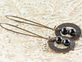 Black Onyx Gemstone Brass Hammered Ring Earrings • Handmade Long Boho Dangly Earrings • Jewelry Gift Ideas • Nickel-free • Lead-free