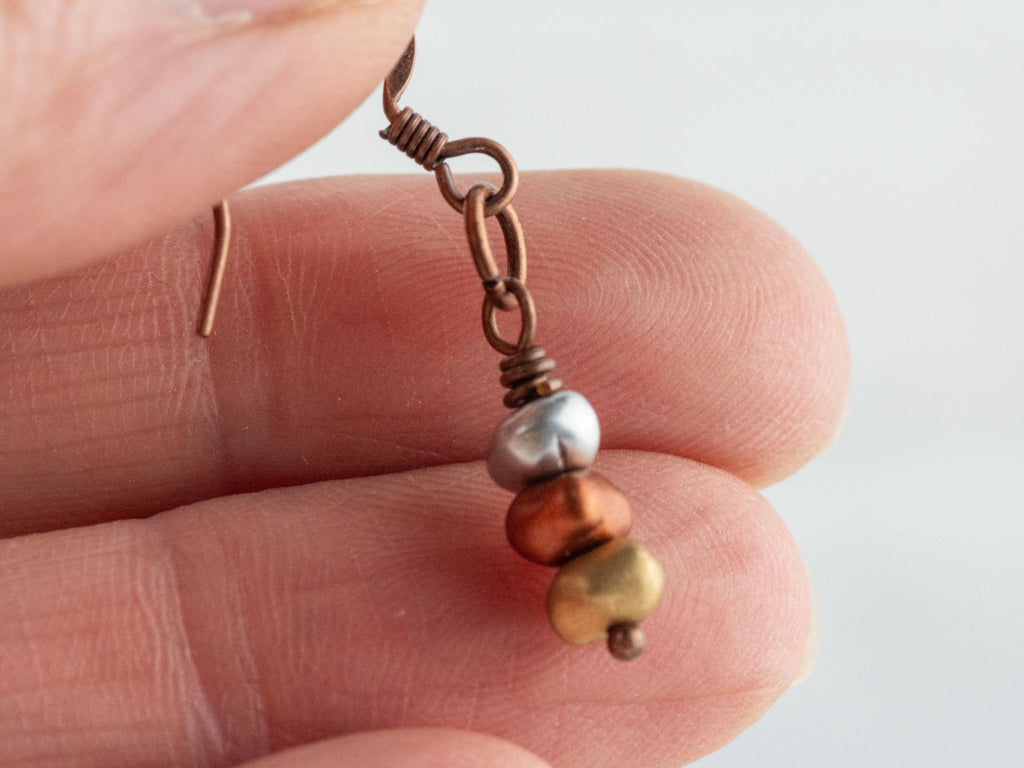 Silver, Copper and Gold Metallic Earrings • Earthy Boho Jewelry • Handmade Dangly Earrings • Jewelry Gift Idea • Mixed Metal Copper Jewelry
